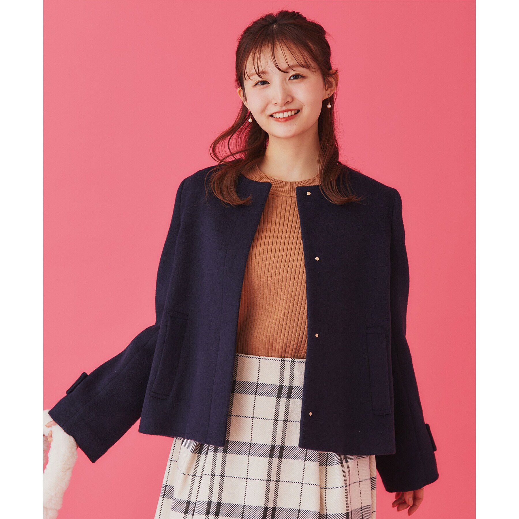 index「《5color/XS-LLsize》ウール混ノーカラーショートコート」|ノーカラーコート|