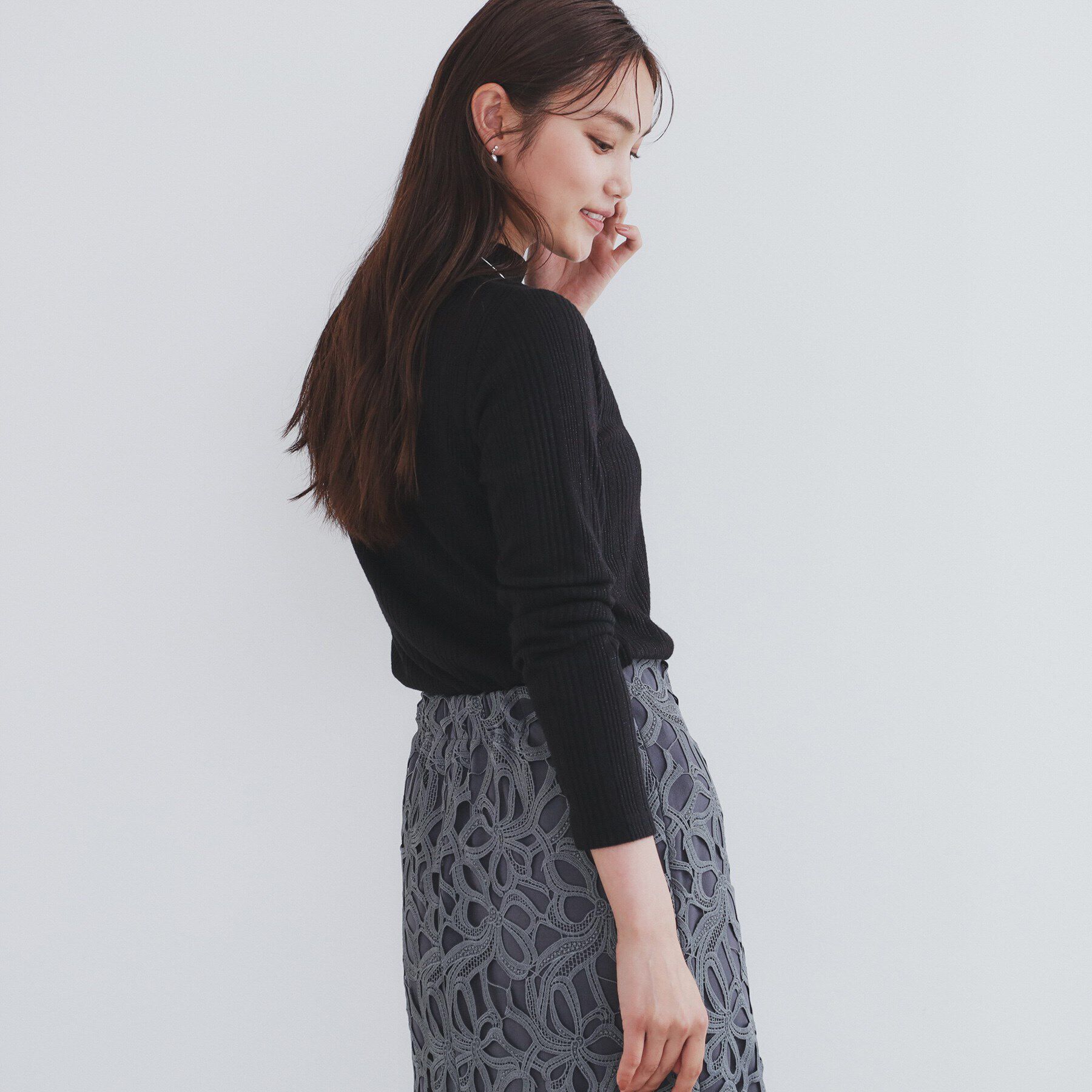 index「《6color/S-LLsize》ラメリブハイネックトップス【洗濯機洗い可/吸湿発熱】」|Tシャツ・カットソー|