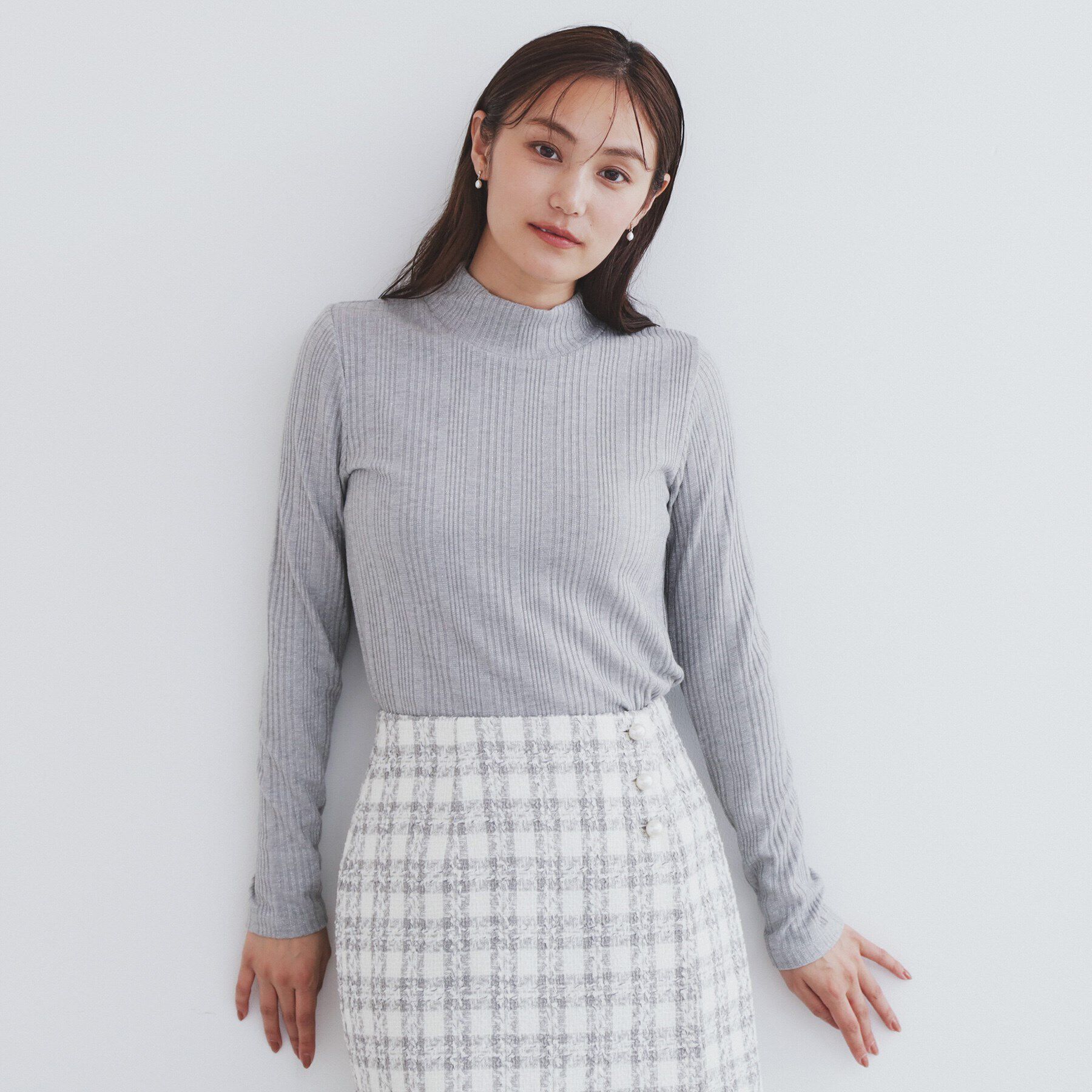 index「《6color/S-LLsize》ラメリブハイネックトップス【洗濯機洗い可/吸湿発熱】」|Tシャツ・カットソー|