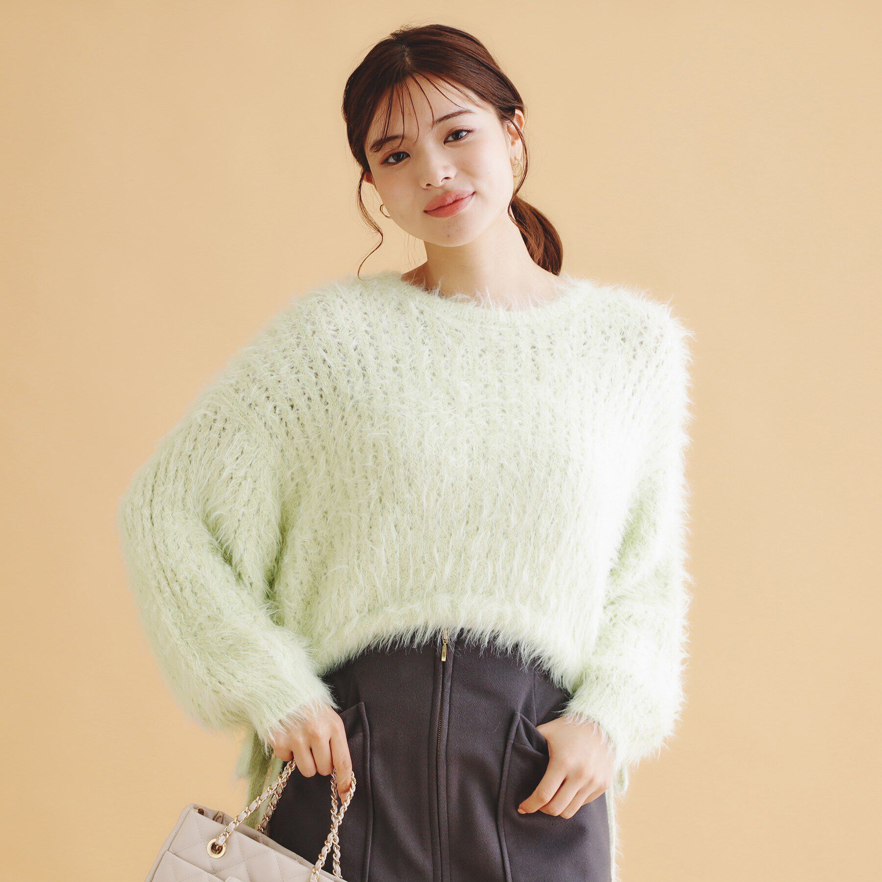 index「透かしシャギーサイドリボンニット【洗濯機洗い可】」|ニット・セーター|ライトグリーン(02