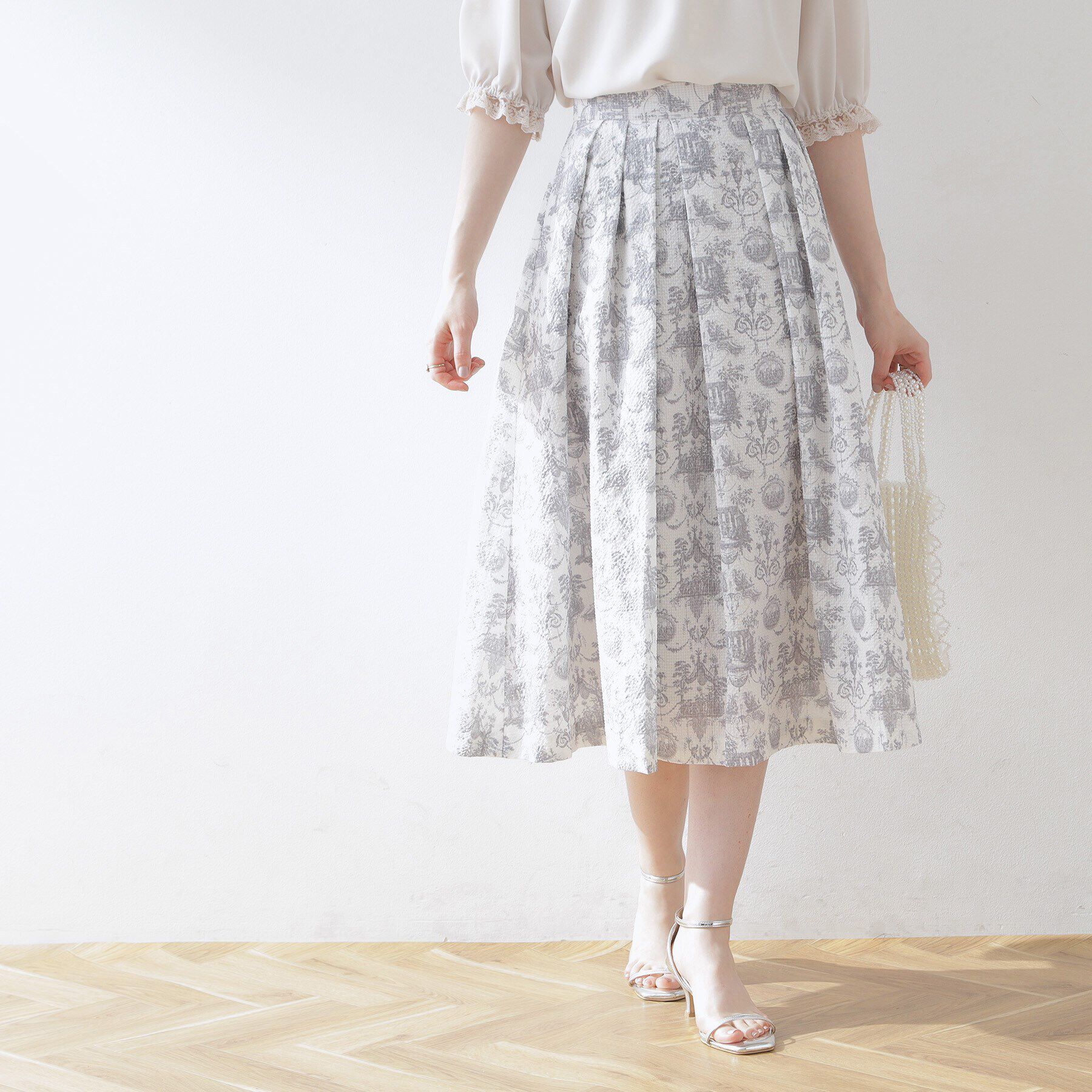 Couture broach「トワル・ド・ジュイ ランダムタックサッカースカート」|スカート|ｸﾞﾚｰ(112)