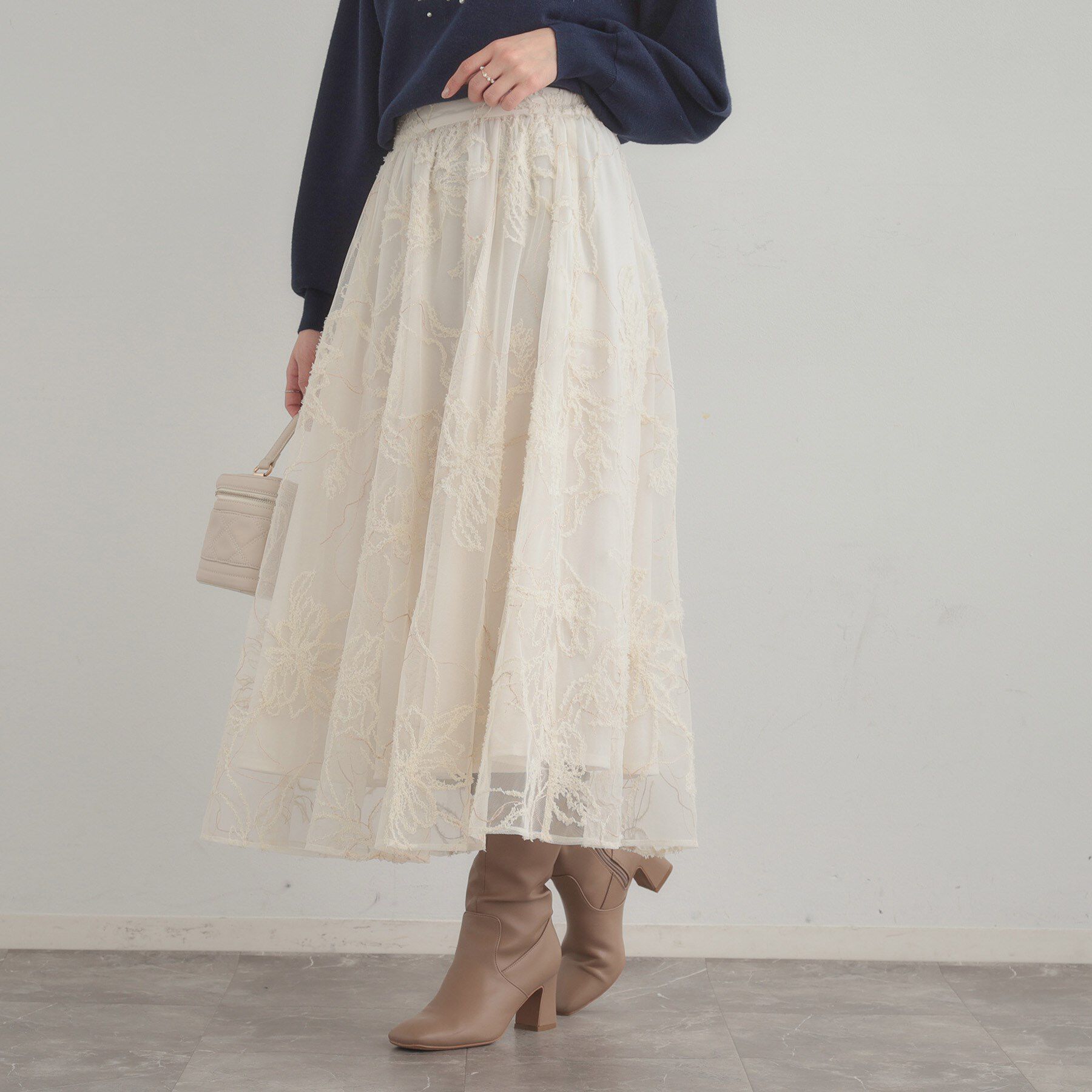 Couture broach「【通勤】ラメ刺繍ブークレチュールスカート」|スカート|アイボリー(404)