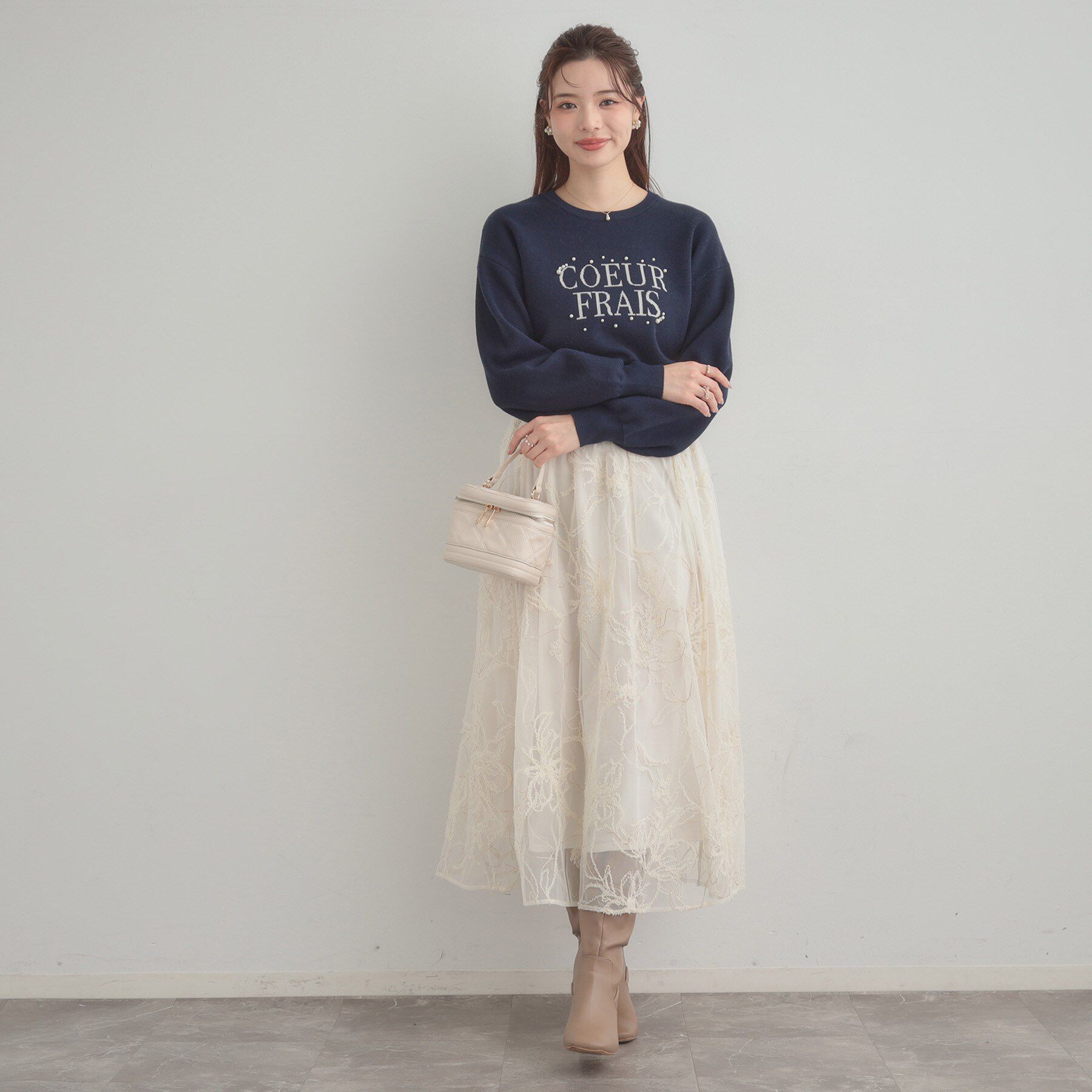 Couture broach「【通勤】ラメ刺繍ブークレチュールスカート」|スカート|