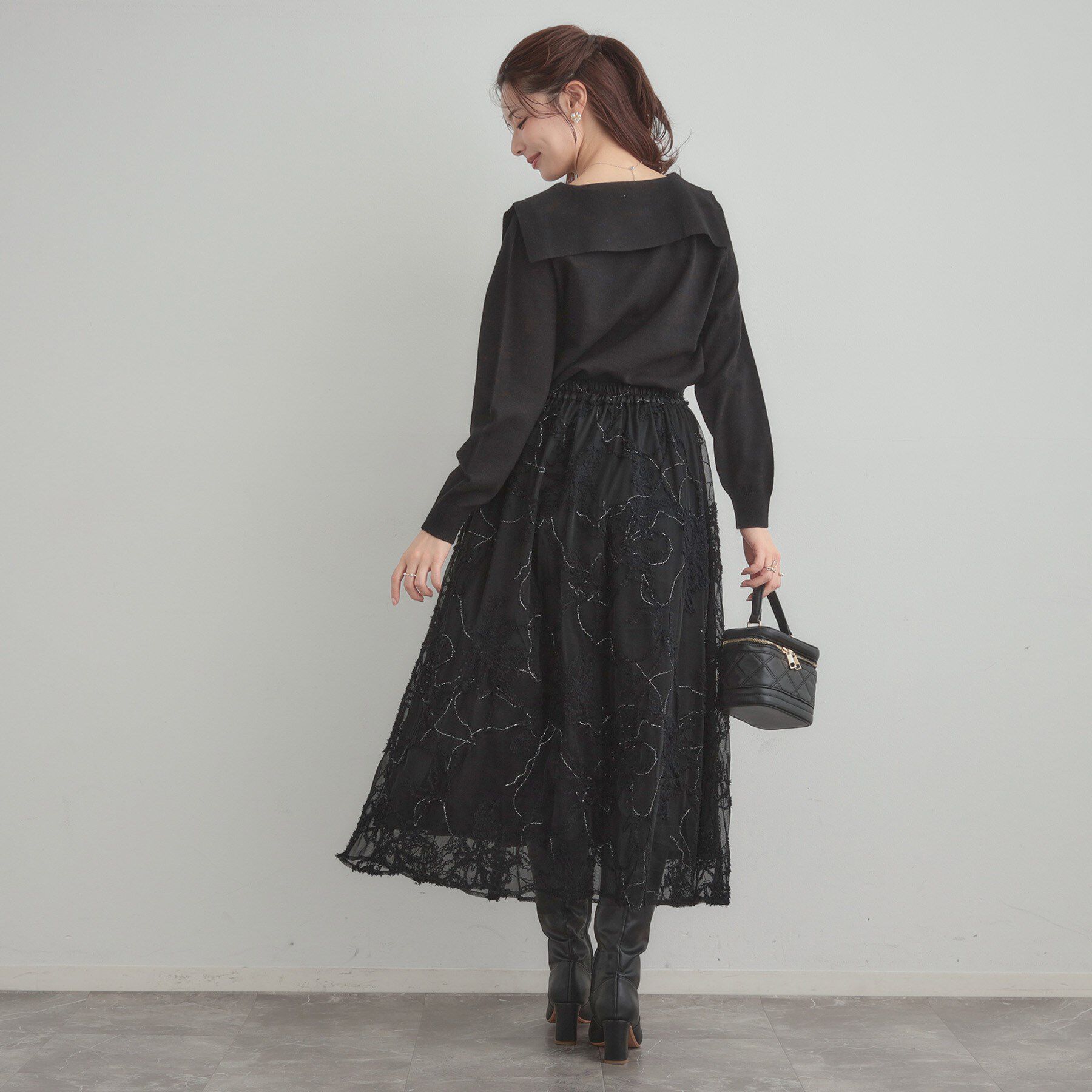 Couture broach「【通勤】ラメ刺繍ブークレチュールスカート」|スカート|