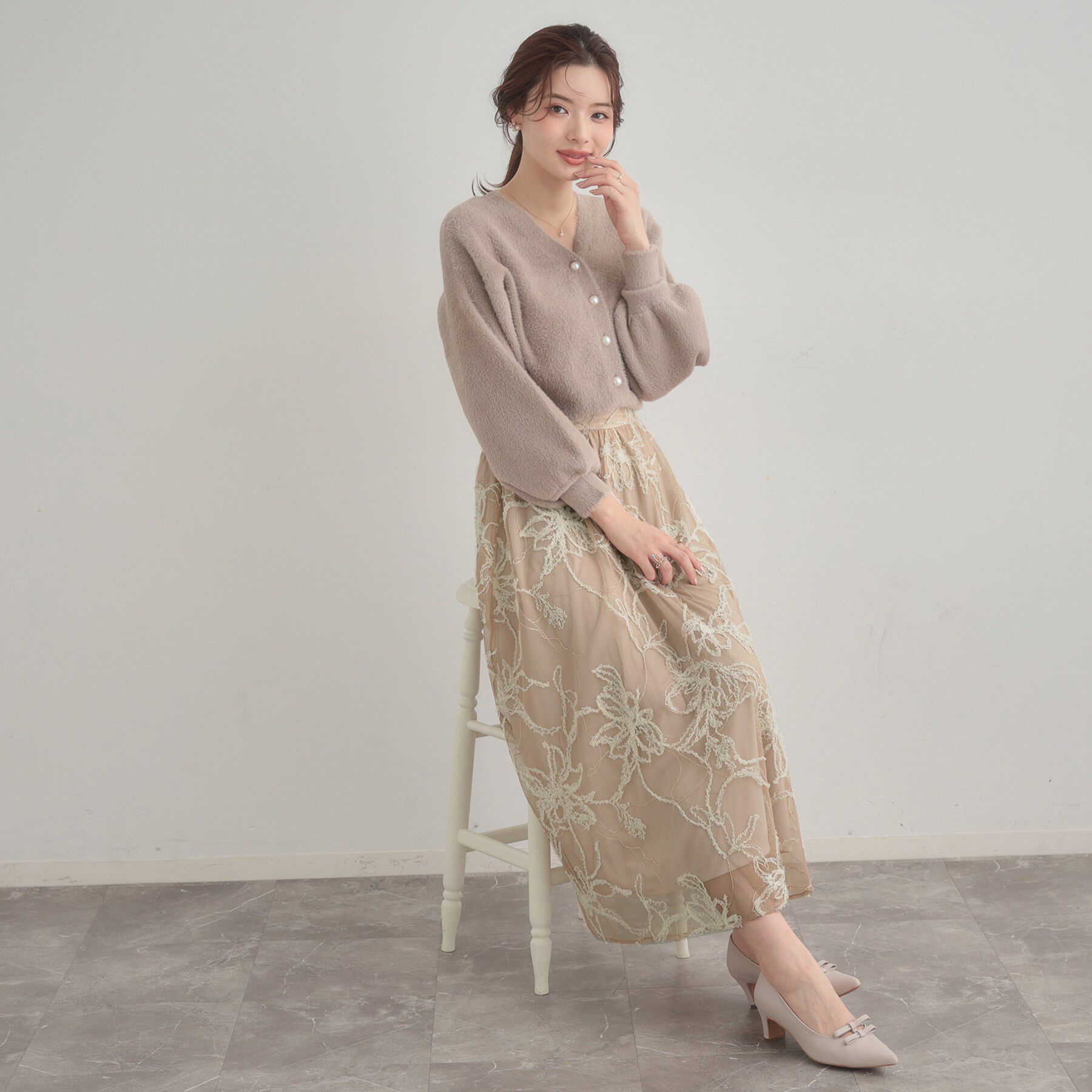 Couture broach「【通勤】ラメ刺繍ブークレチュールスカート」|スカート|