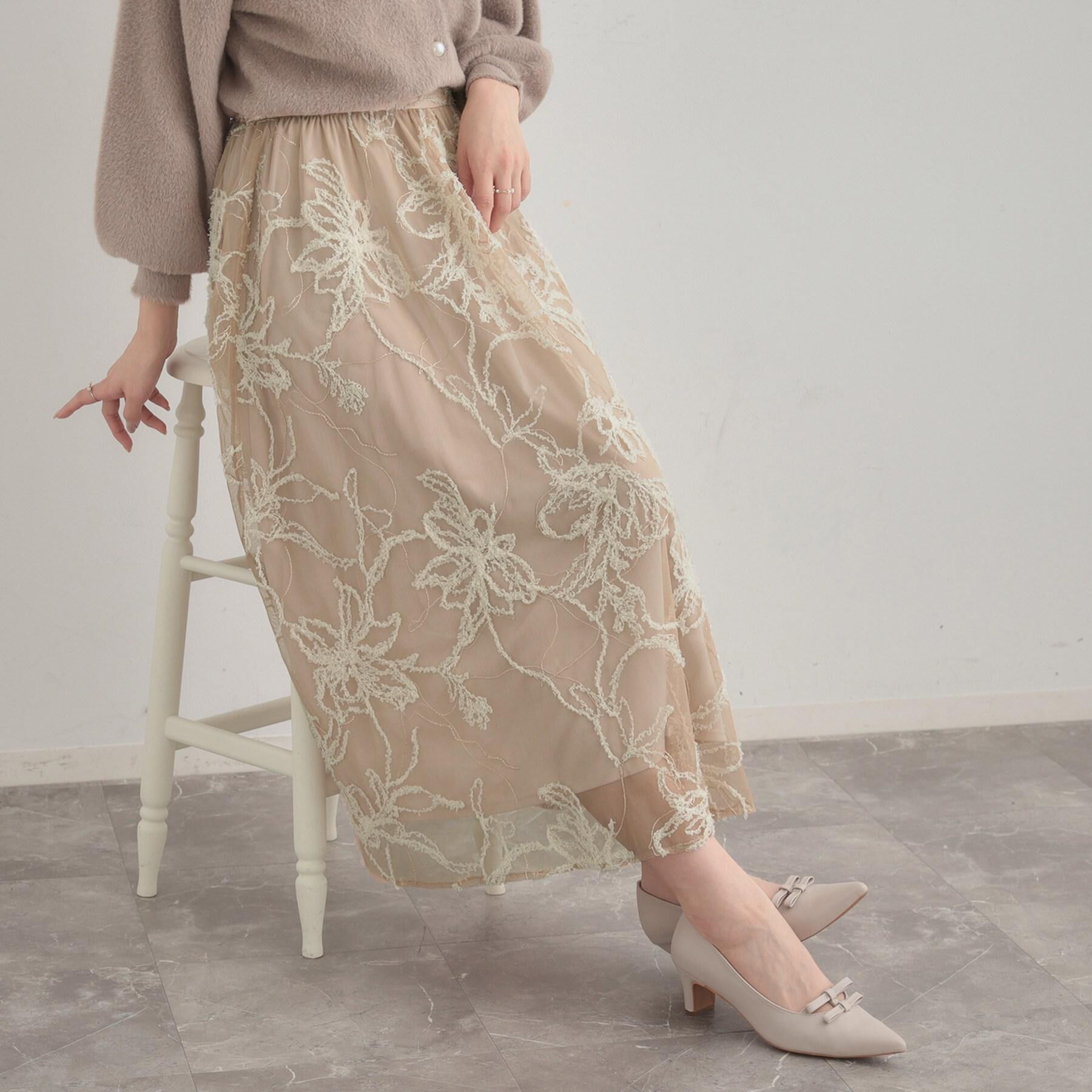 Couture broach「【通勤】ラメ刺繍ブークレチュールスカート」|スカート|