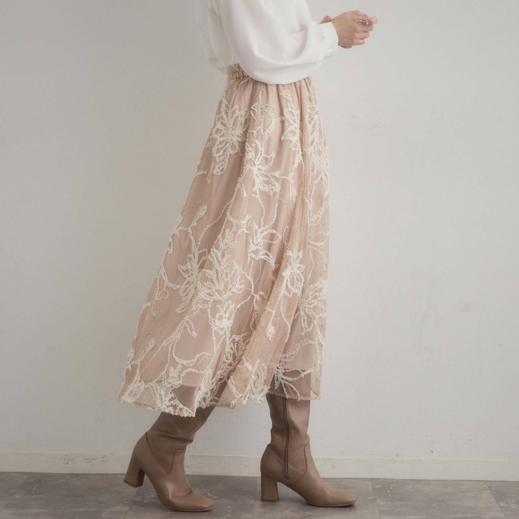 Couture broach「【通勤】ラメ刺繍ブークレチュールスカート」|スカート|