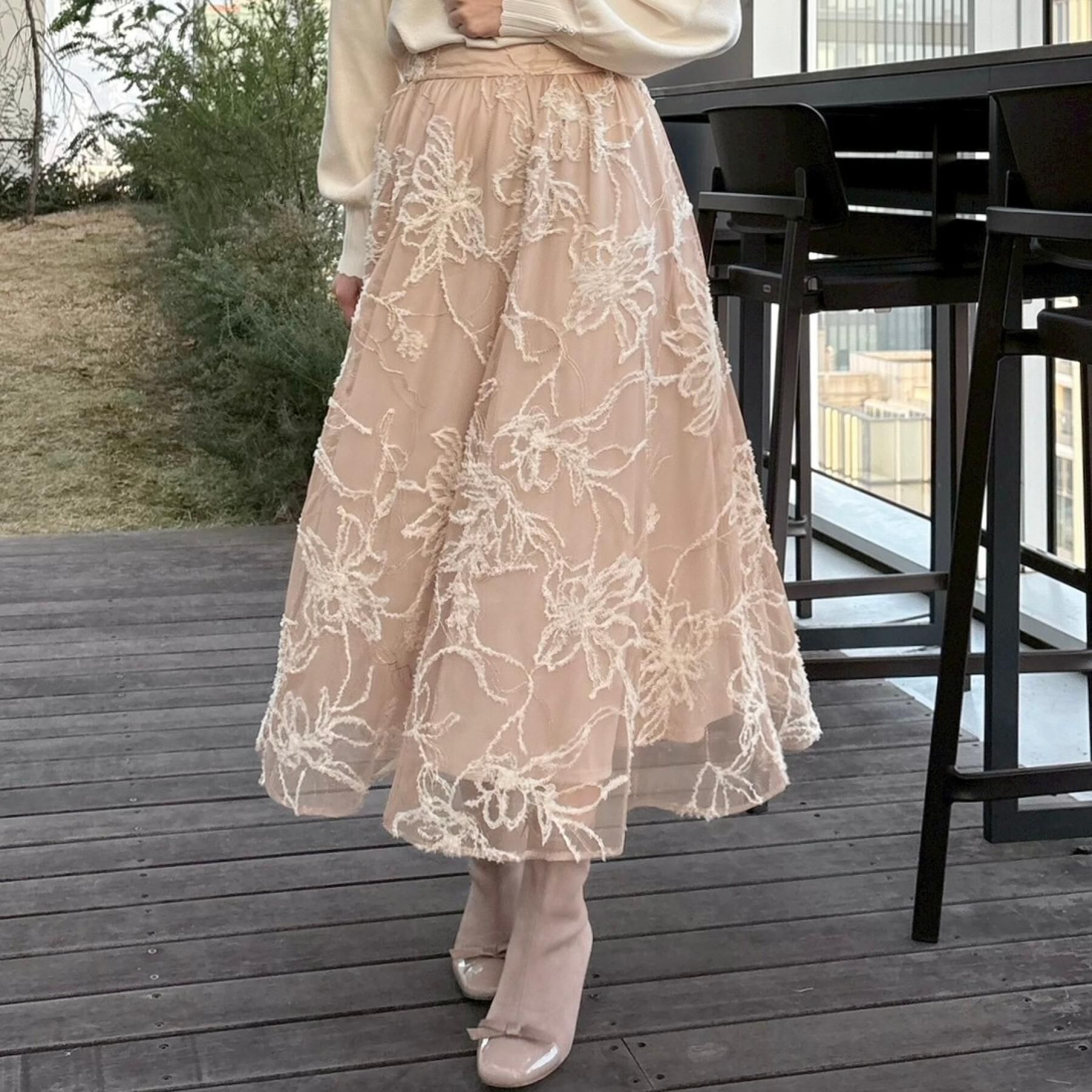 Couture broach「【通勤】ラメ刺繍ブークレチュールスカート」|スカート|