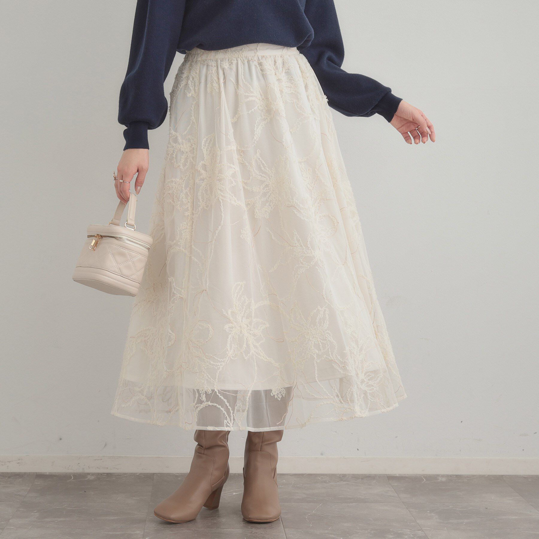 Couture broach「【通勤】ラメ刺繍ブークレチュールスカート」|スカート|