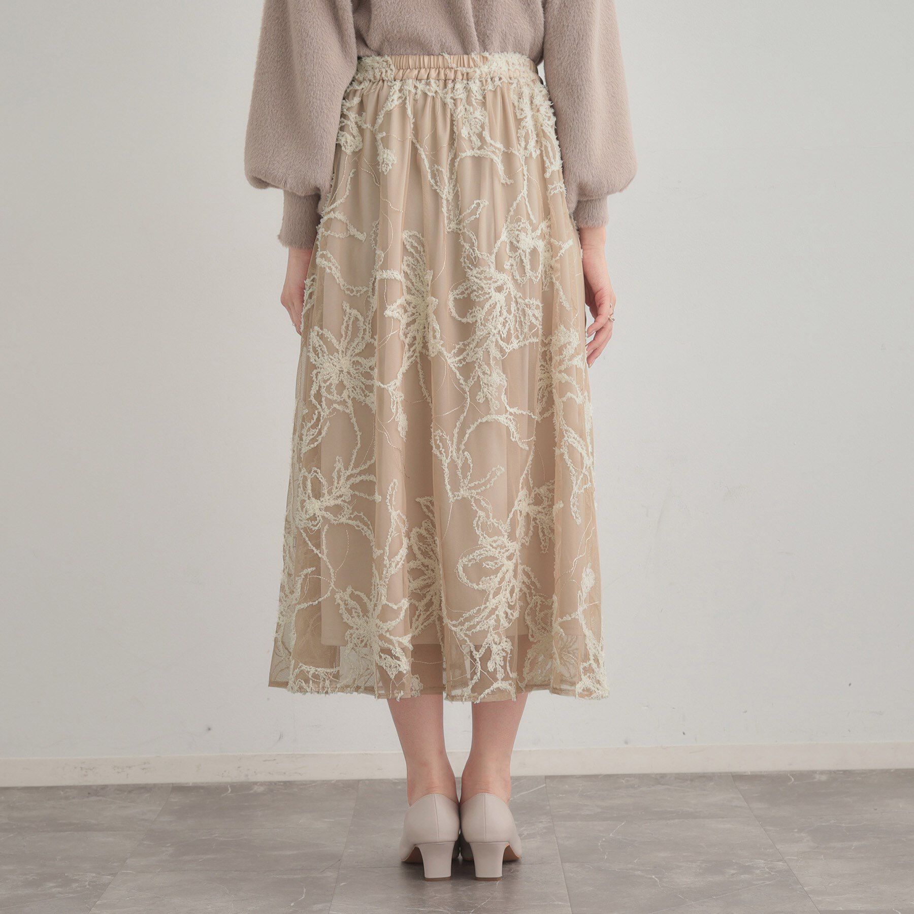 Couture broach「【通勤】ラメ刺繍ブークレチュールスカート」|スカート|