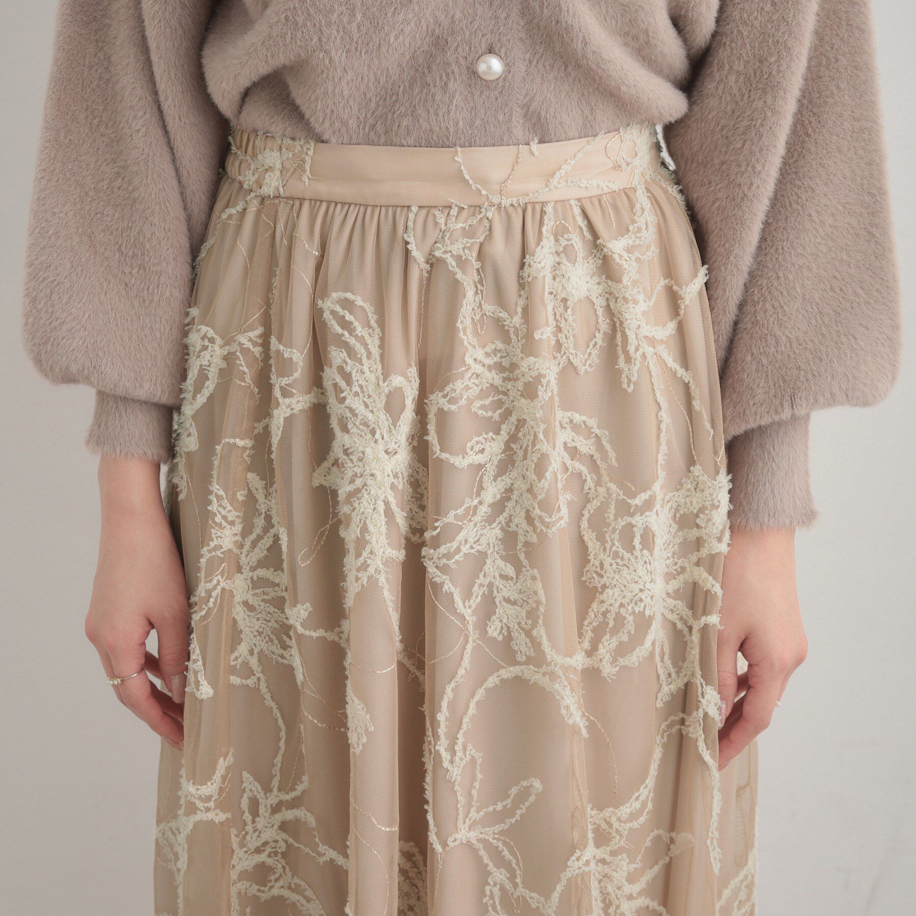 Couture broach「【通勤】ラメ刺繍ブークレチュールスカート」|スカート|