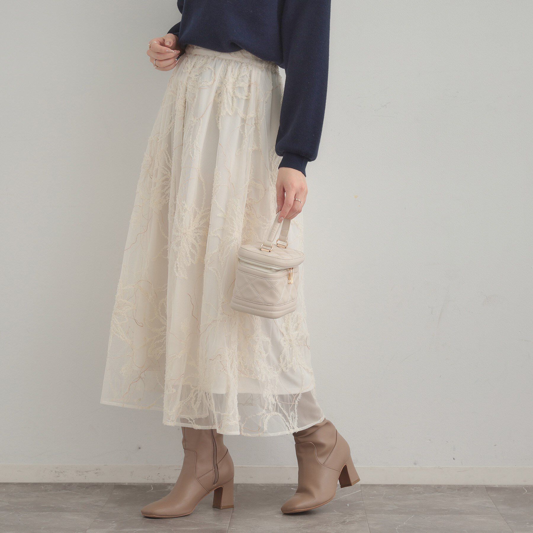 Couture broach「【通勤】ラメ刺繍ブークレチュールスカート」|スカート|