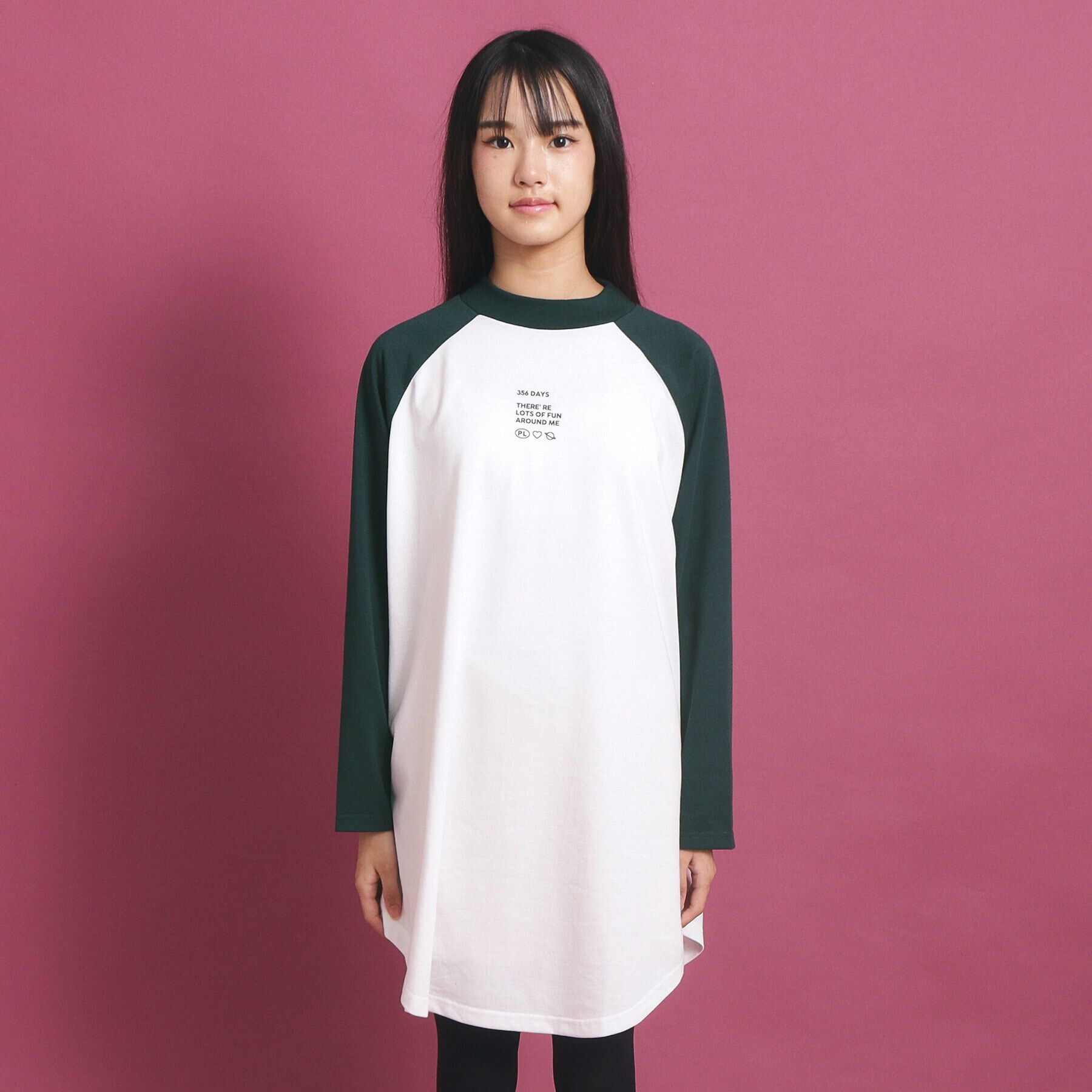 PINK-latte「ラグランスリーブクルーネックチュニックTシャツ」|ワンピース|