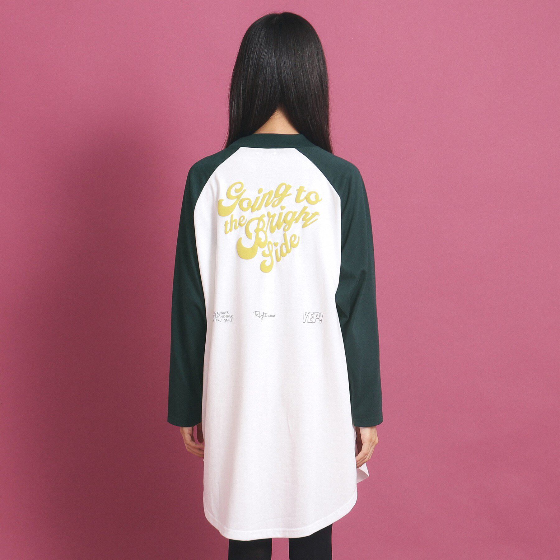 PINK-latte「ラグランスリーブクルーネックチュニックTシャツ」|ワンピース|