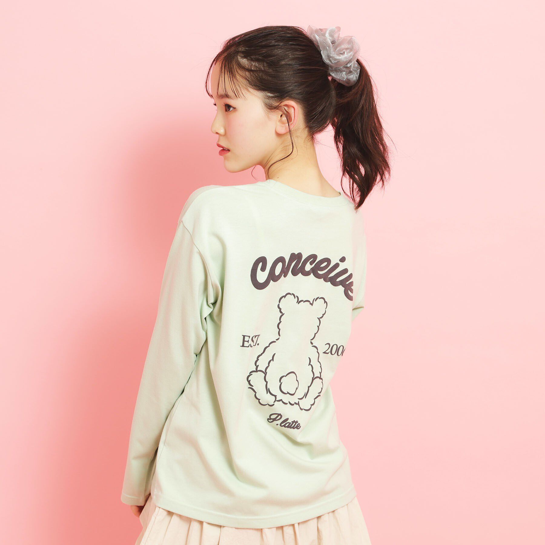 PINK-latte「【定番】クマちゃんロンT」|Tシャツ・カットソー|ミントグリーン(02