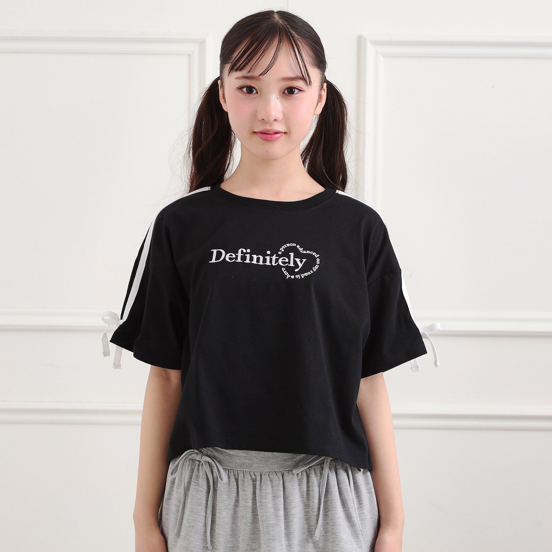 PINK-latte「袖ラインリボンTシャツ」|Tシャツ・カットソー|