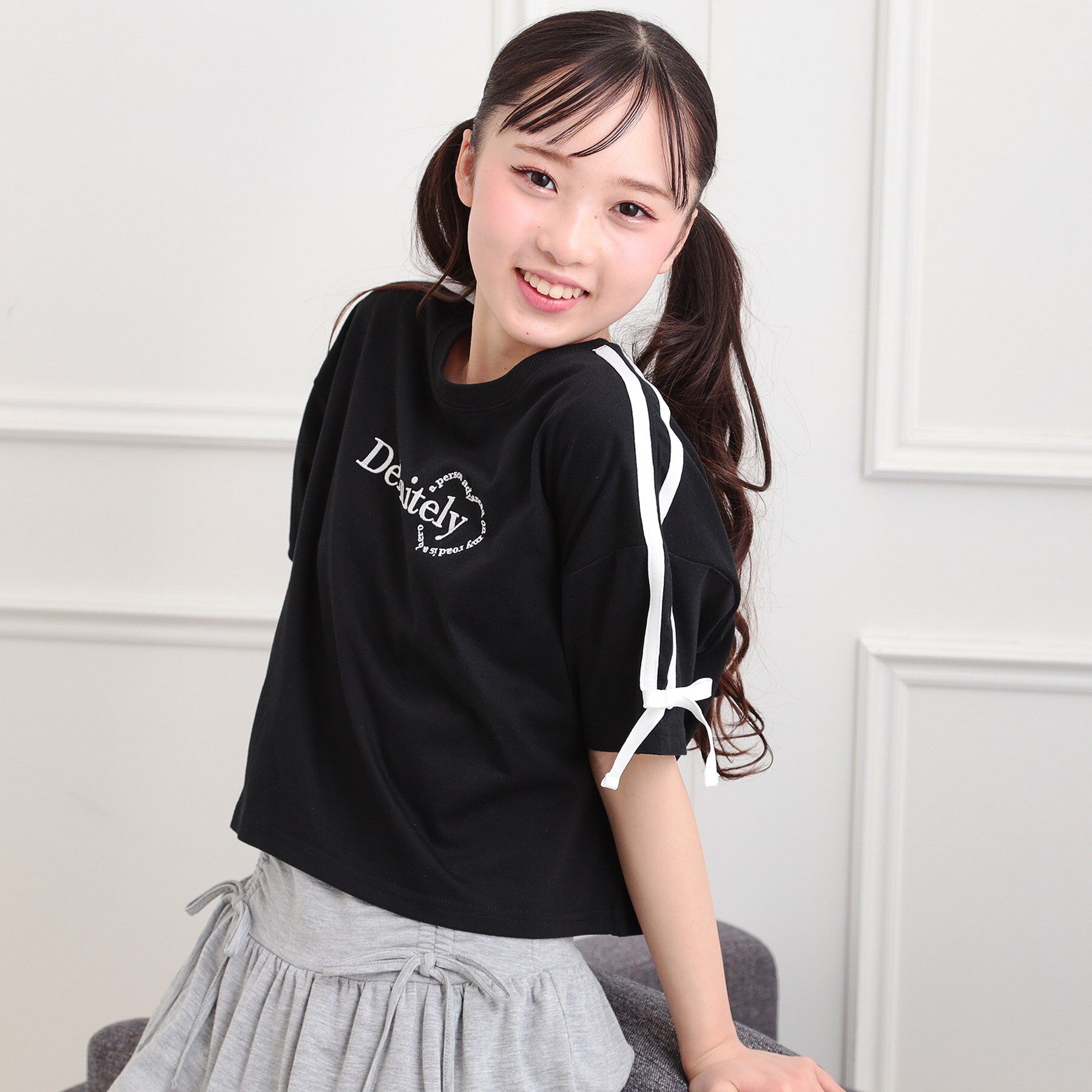 PINK-latte「袖ラインリボンTシャツ」|Tシャツ・カットソー|