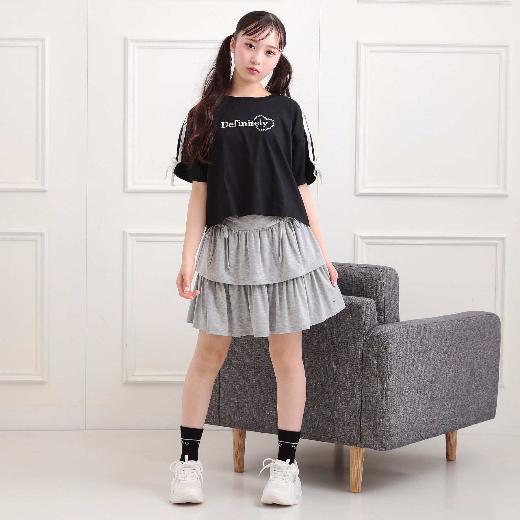 PINK-latte「袖ラインリボンTシャツ」|Tシャツ・カットソー|