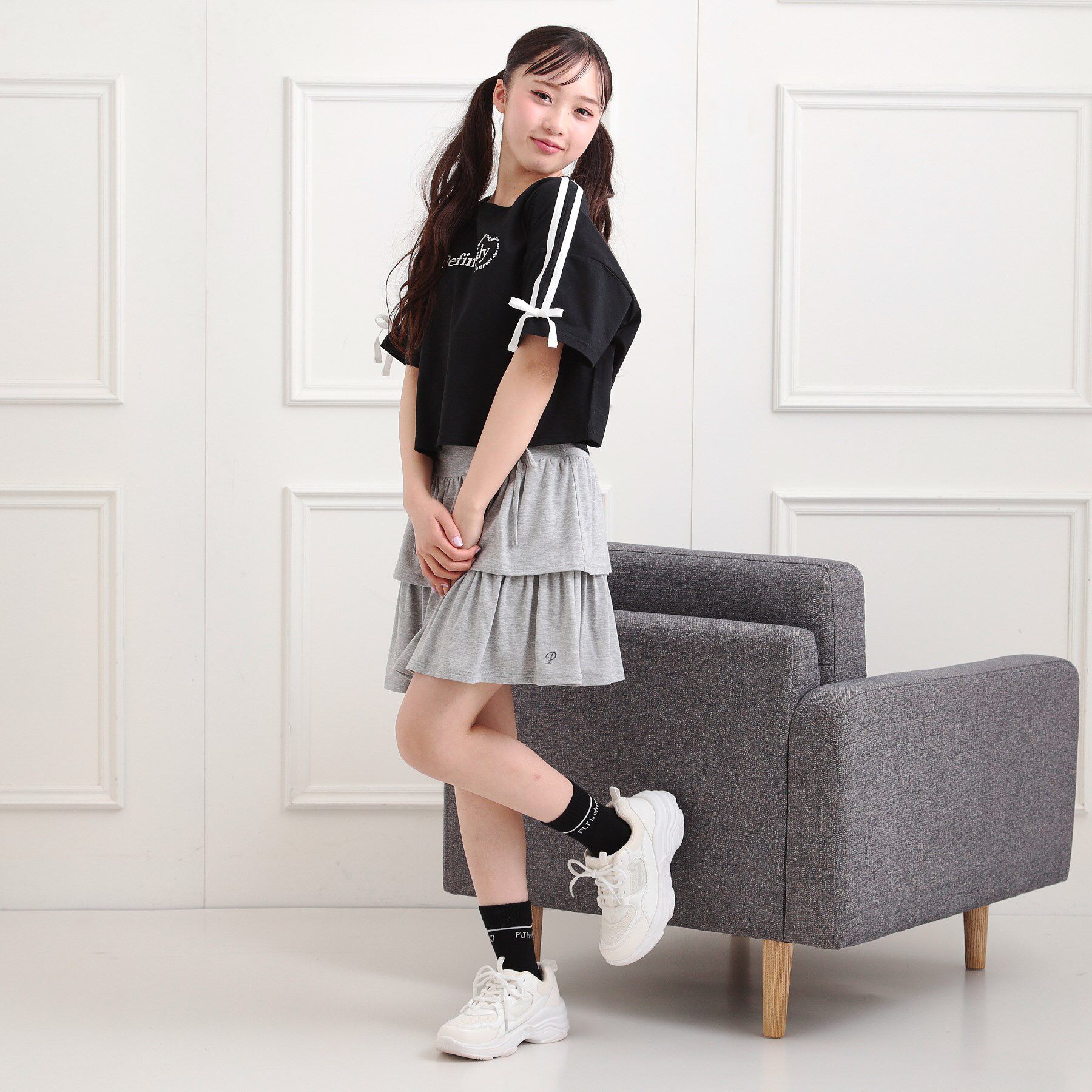 PINK-latte「袖ラインリボンTシャツ」|Tシャツ・カットソー|