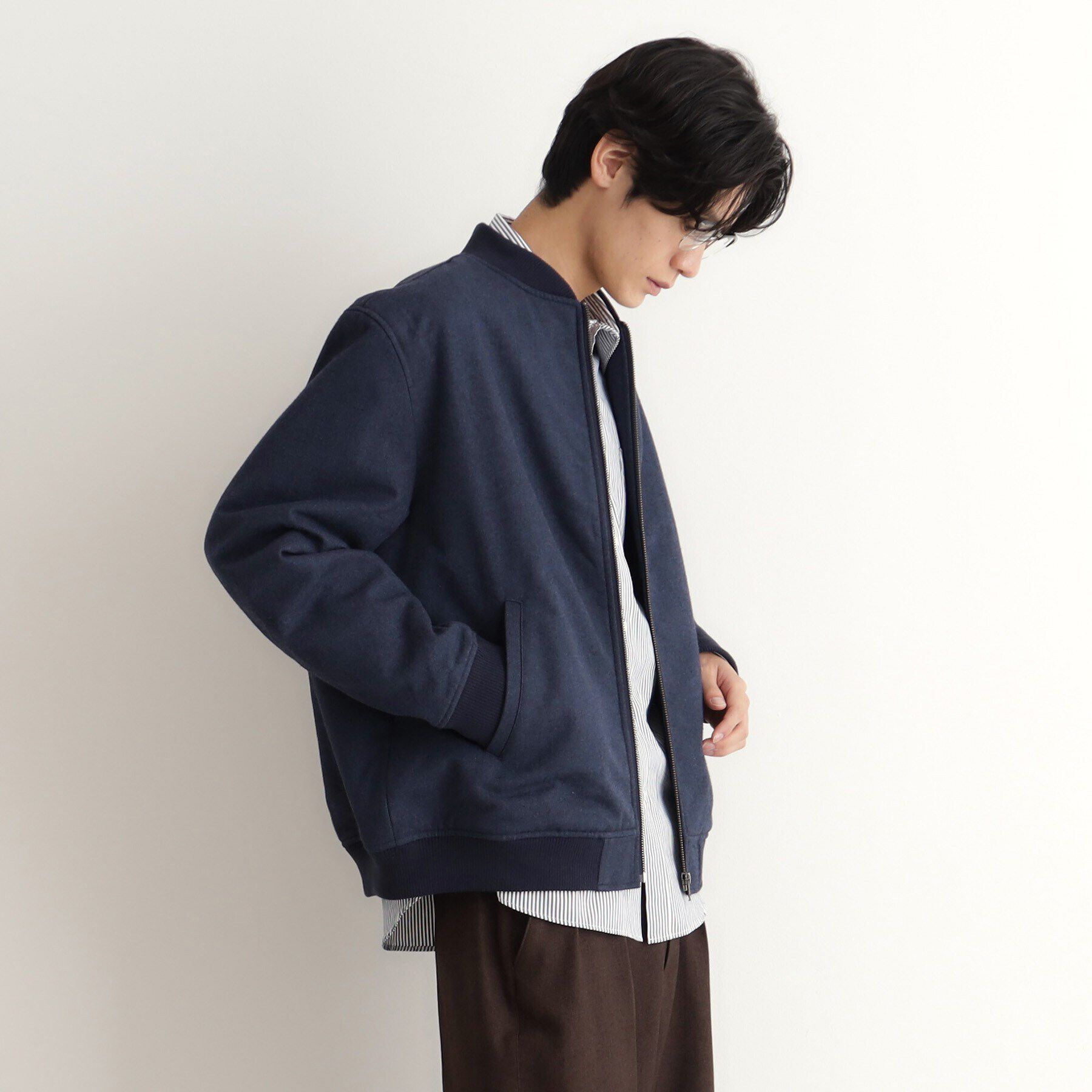 THE SHOP TK「シャークスキン薄中綿リブブルゾン」|ブルゾン・スタジャン|