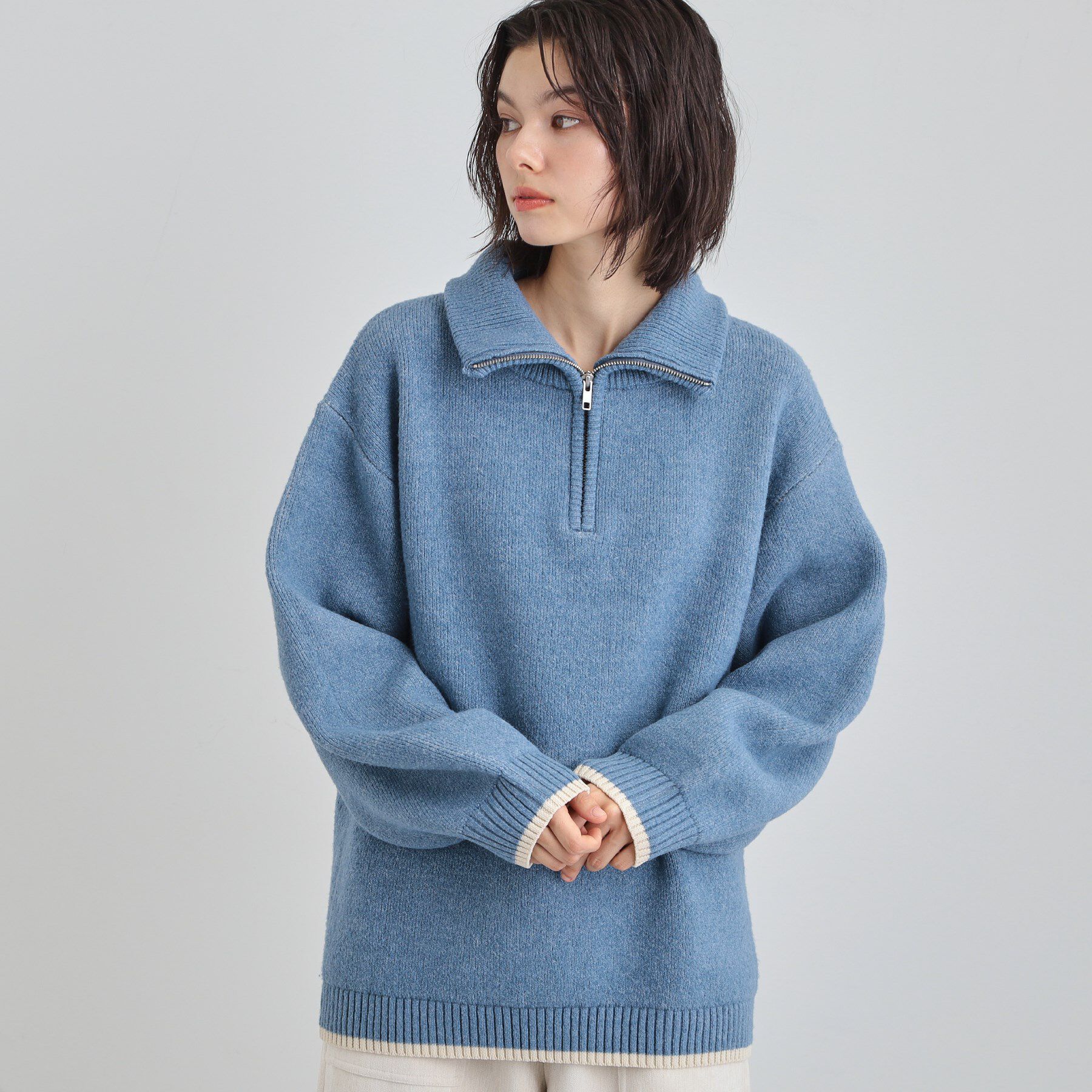 THE SHOP TK「【洗える】ほど良くラフで女性らしい ハーフZIPニット」|ニット・セーター|