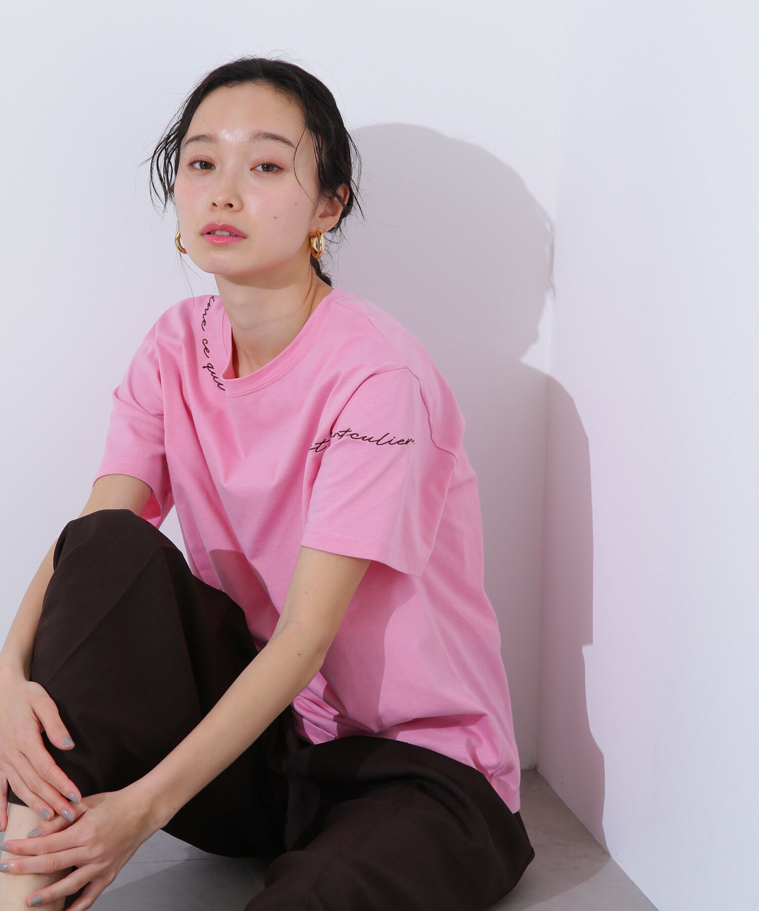  「ロゴ刺繍カットソー」|Tシャツ・カットソー|ピンク