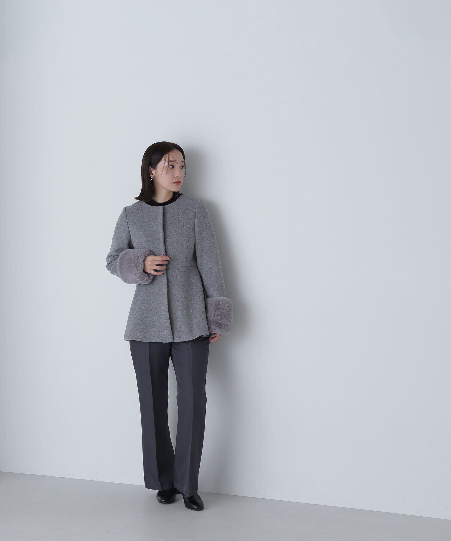  「フェイクファースリーブペプラムコート　24AW」|ブルゾン・スタジャン|