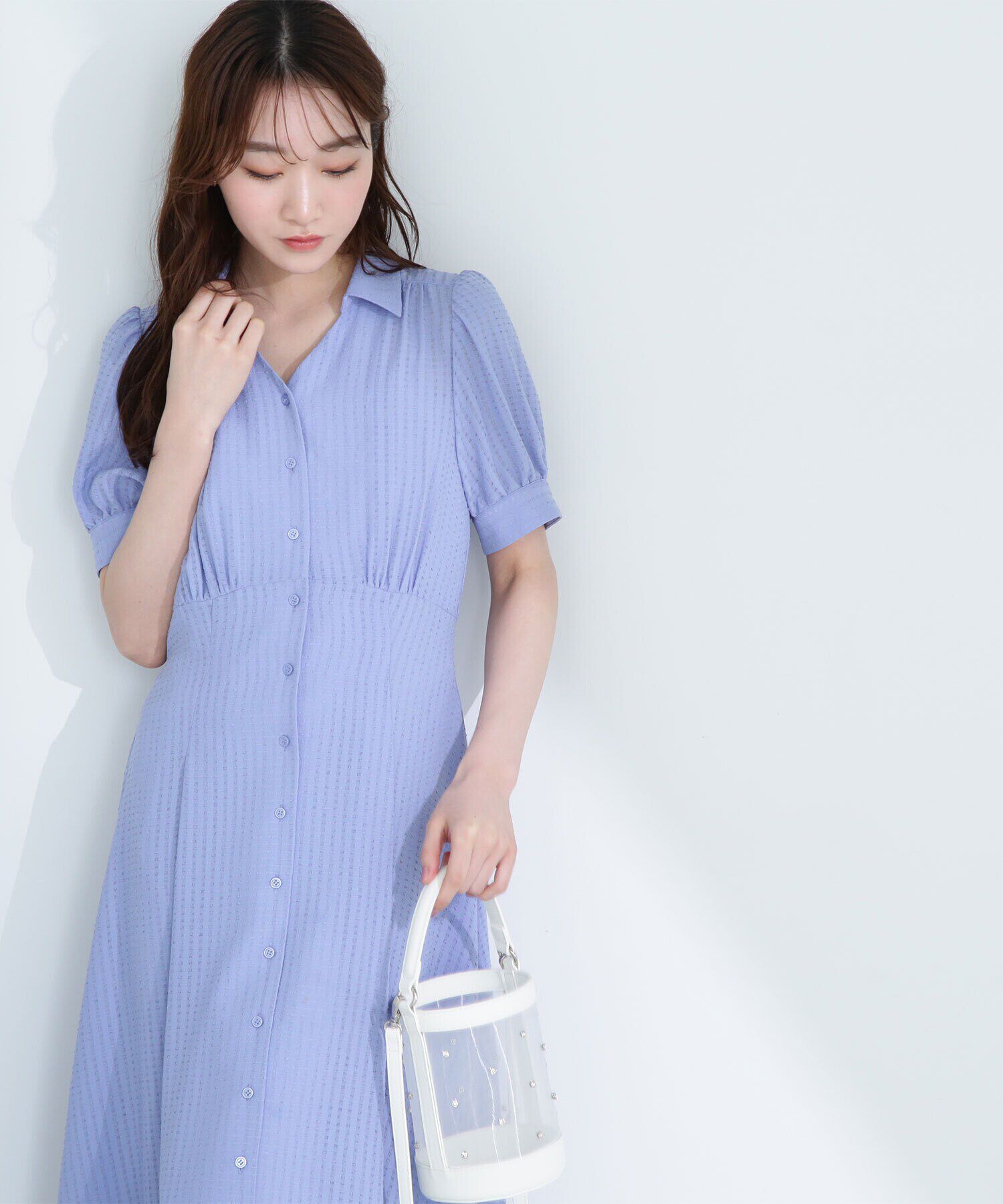  「シャツカラーサッカーワンピース」|ワンピース|