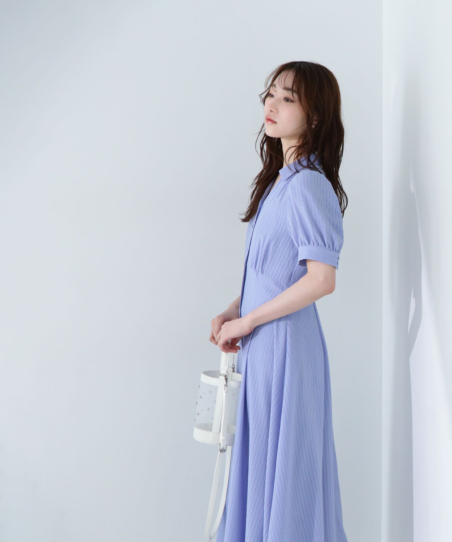  「シャツカラーサッカーワンピース」|ワンピース|