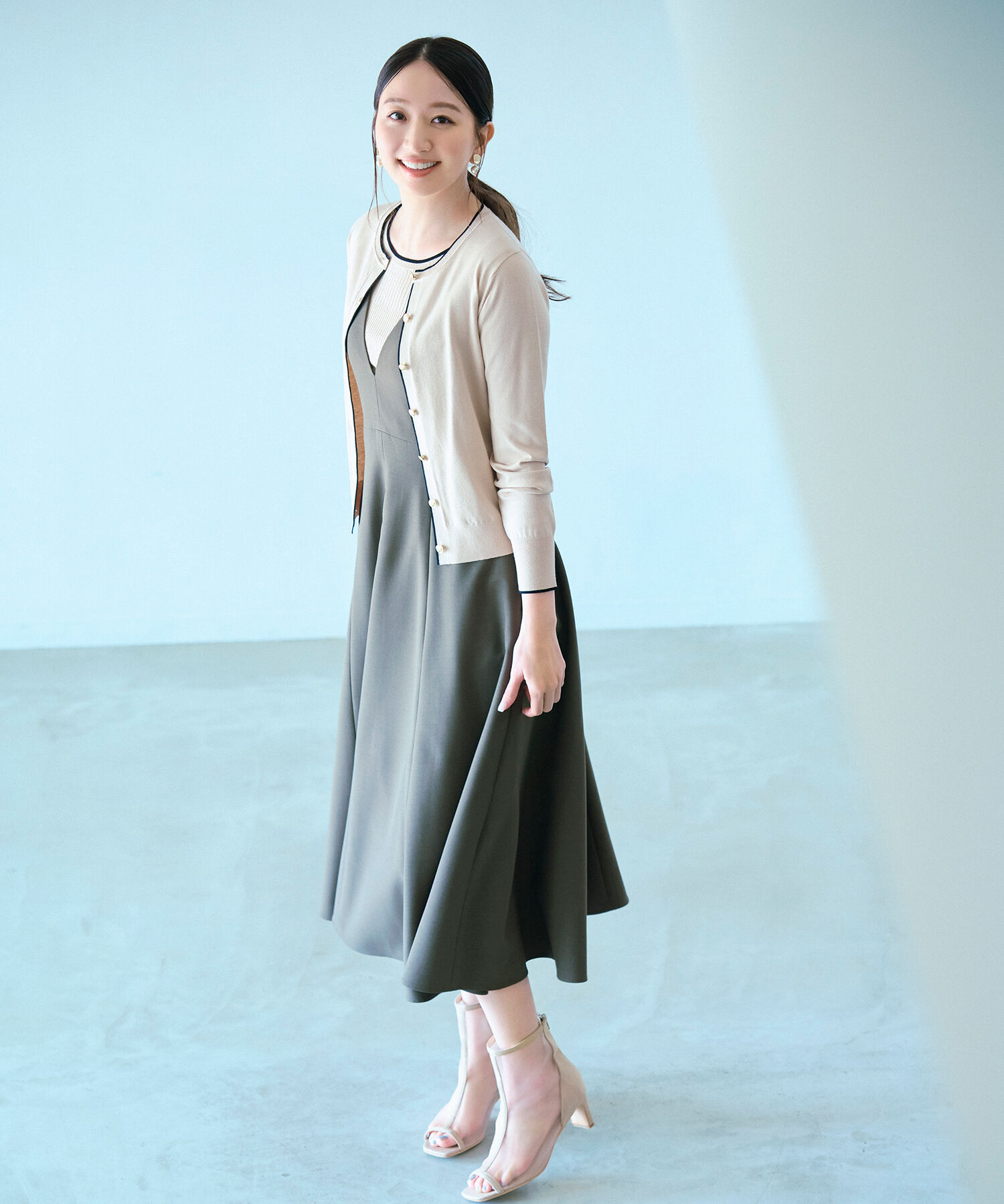  「バイカラーアンサンブル」|ニット・セーター|ベージュ&times;ク  2