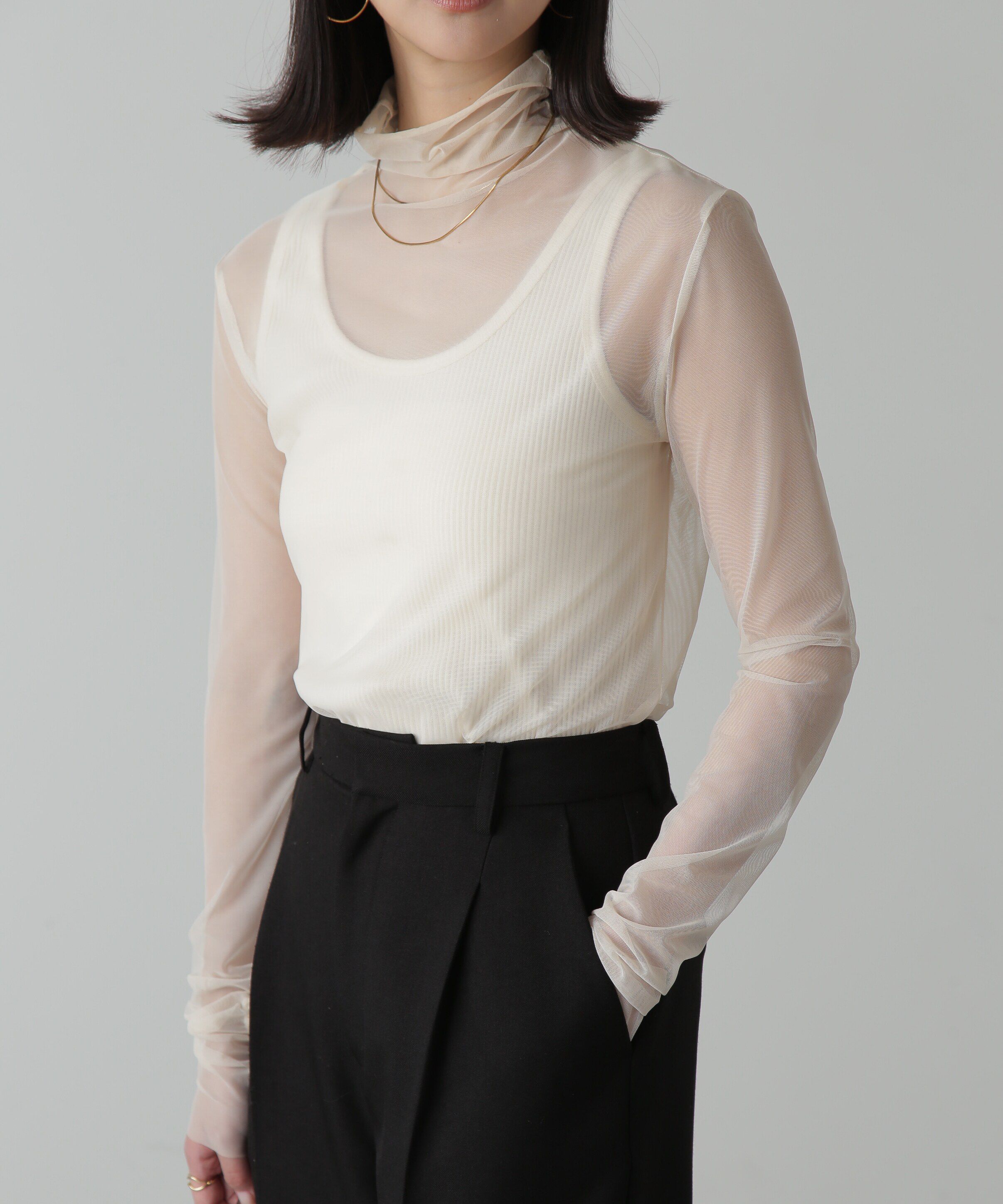 「シースルーハイネックカットソー」|Tシャツ・カットソー|