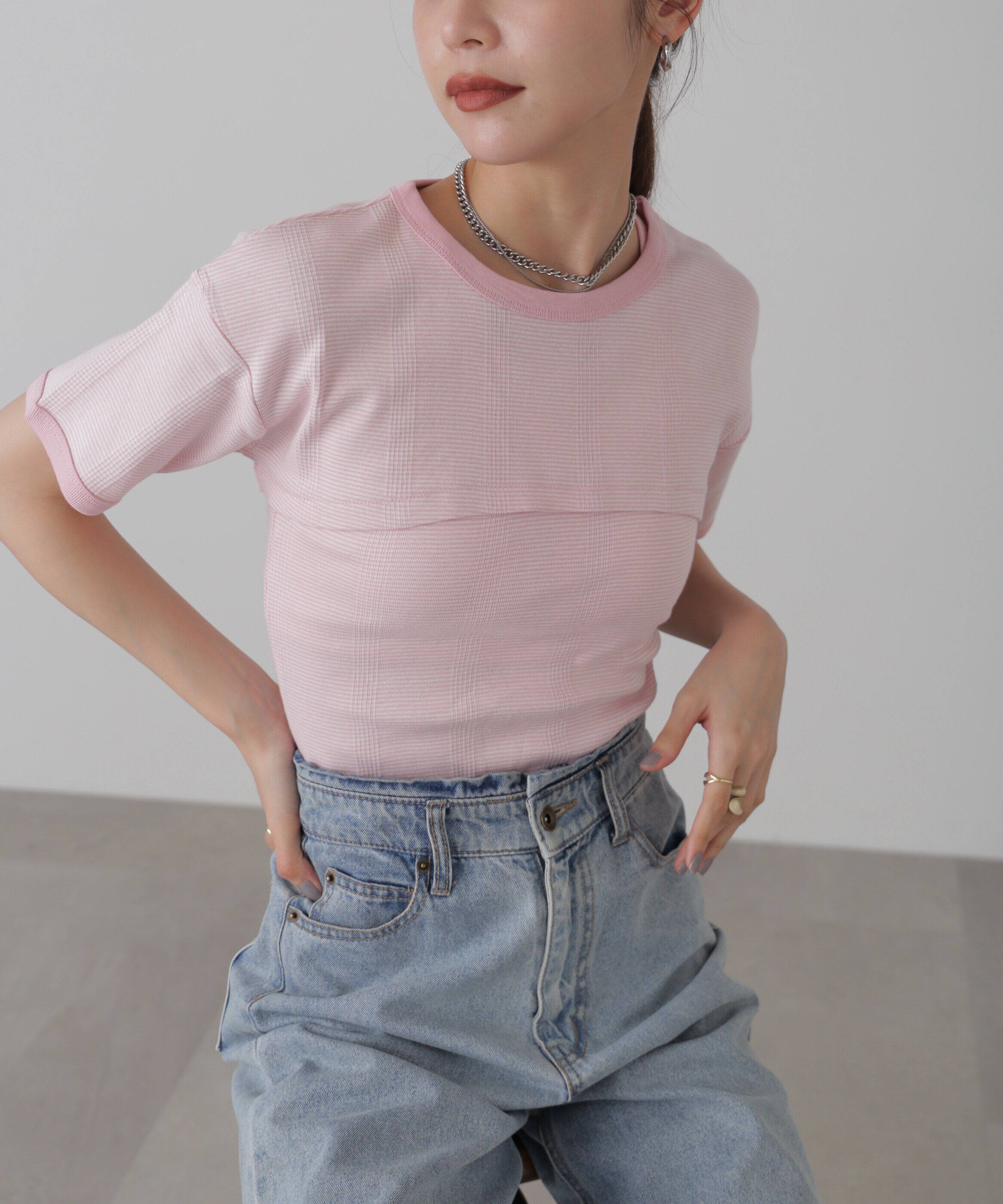  「Miller ショート丈Tシャツ」|Tシャツ・カットソー|ピンクベース1