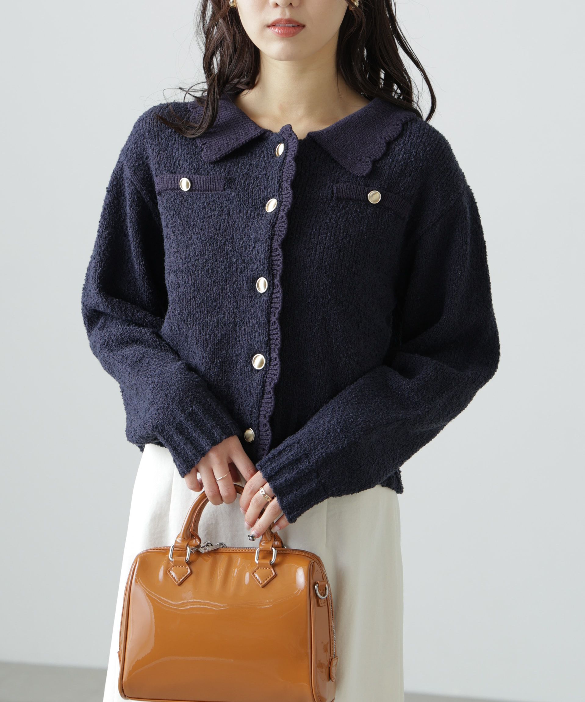  「[WEB限定:ﾌﾞﾗｯｸｶﾗｰのみ]ﾐﾆﾌﾞｰｸﾚﾂｲｰﾄﾞﾗｲｸﾆｯﾄｶ 」|ニット・セーター|ネイビー