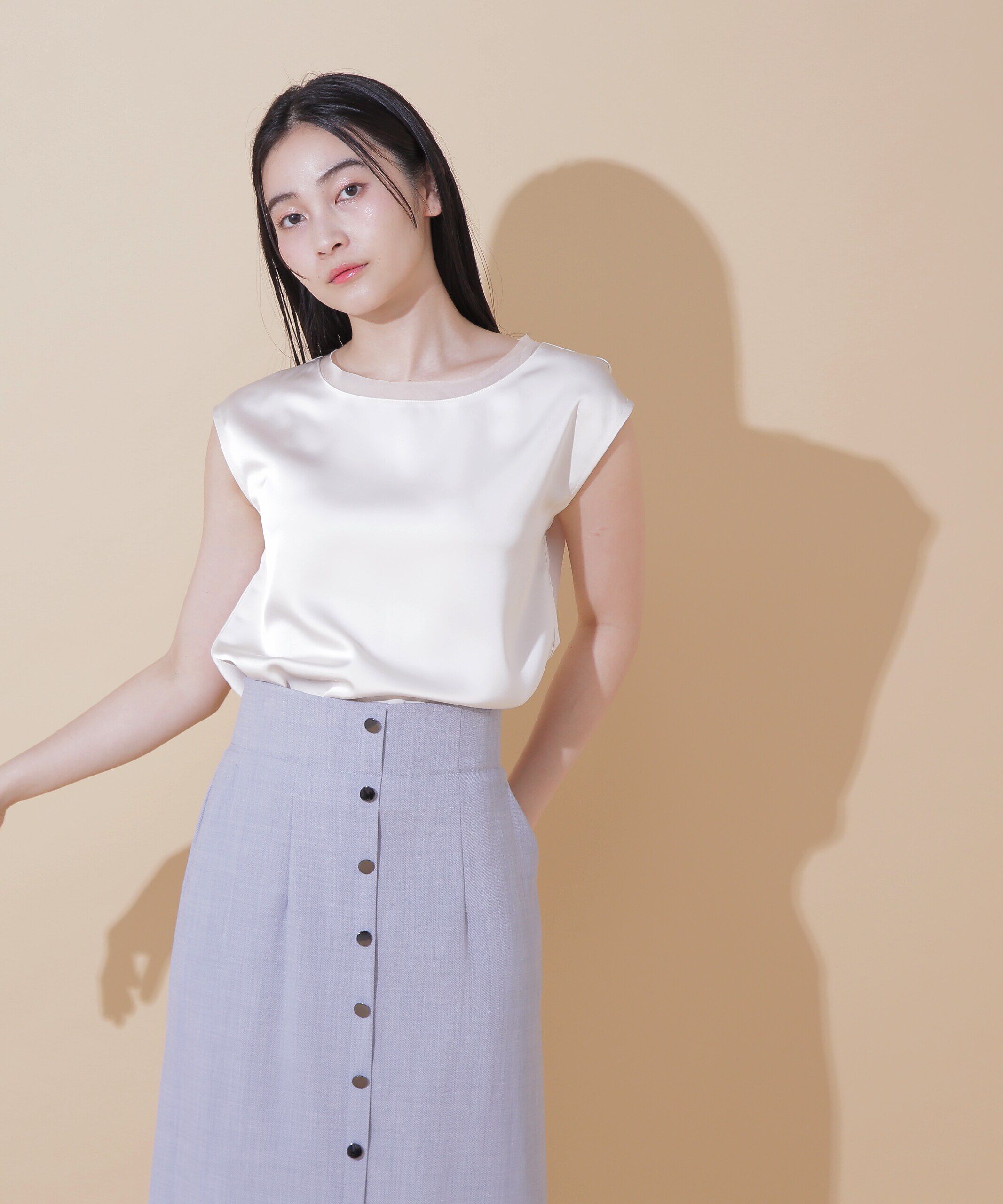  「シアートリムサテンブラウス」|シャツ・ブラウス|