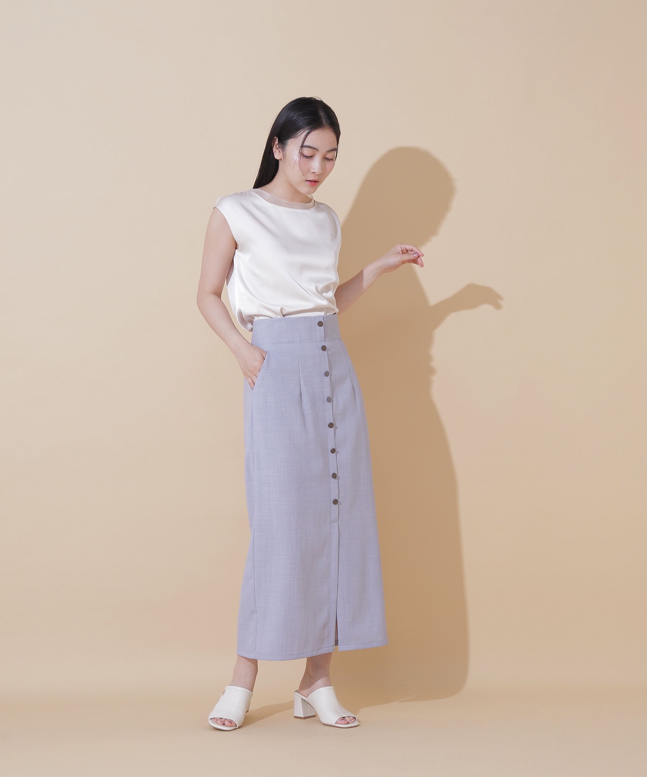  「シアートリムサテンブラウス」|シャツ・ブラウス|