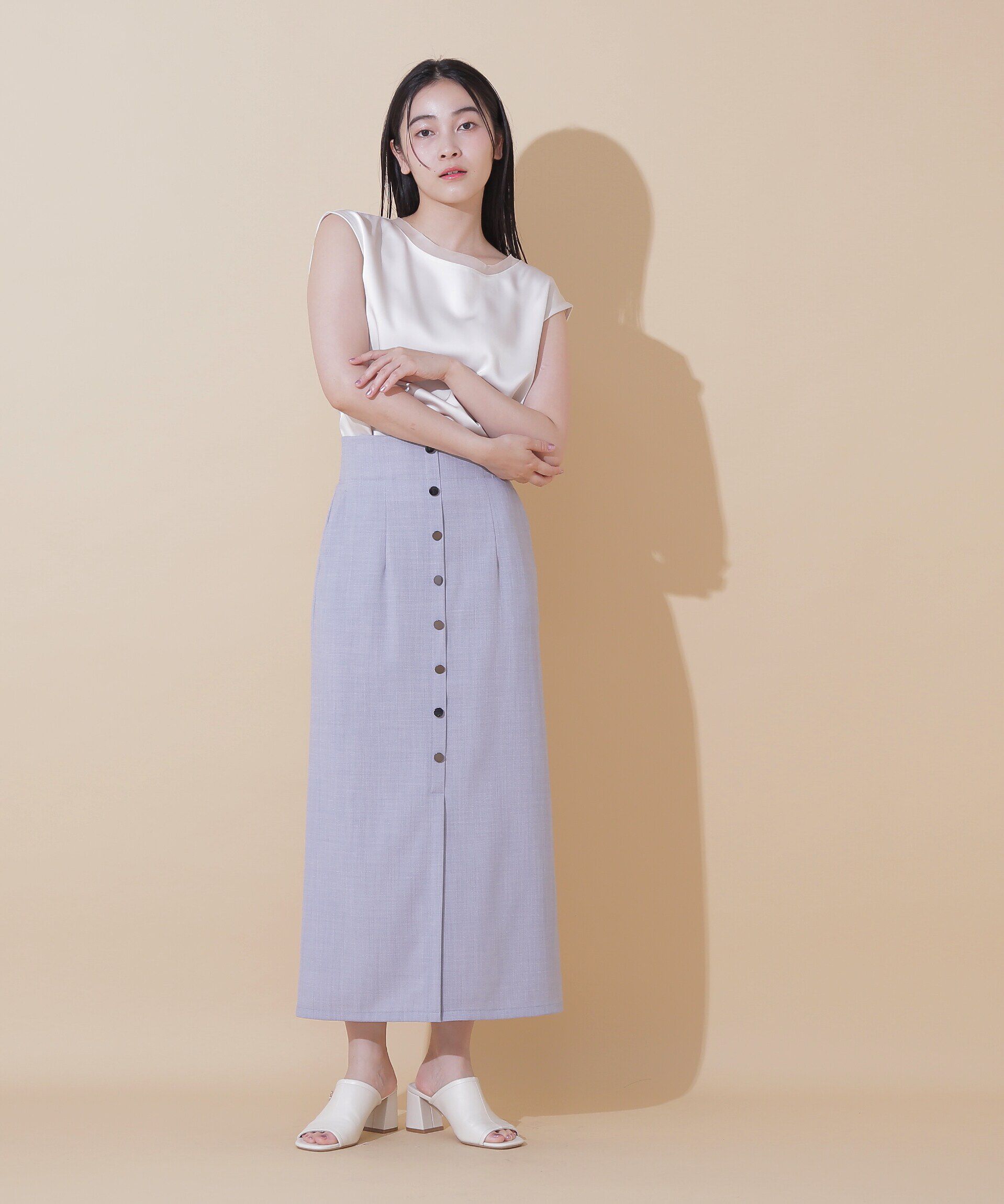  「シアートリムサテンブラウス」|シャツ・ブラウス|