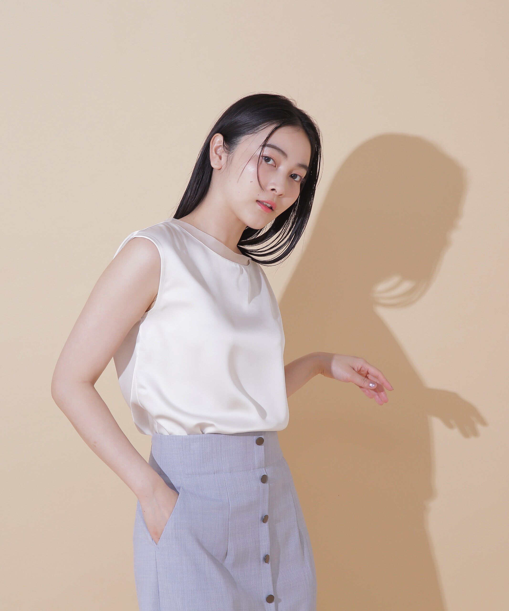  「シアートリムサテンブラウス」|シャツ・ブラウス|