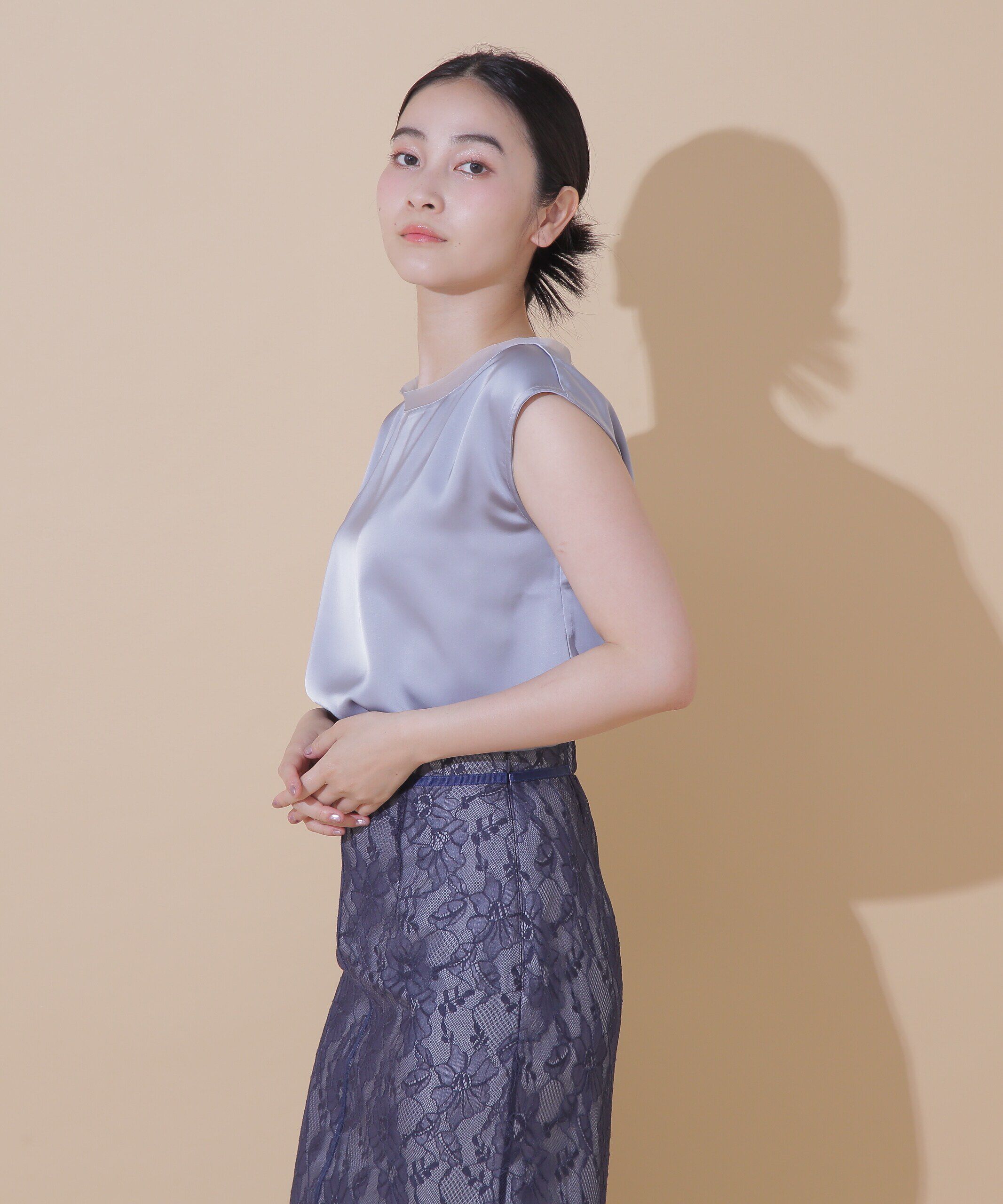  「シアートリムサテンブラウス」|シャツ・ブラウス|