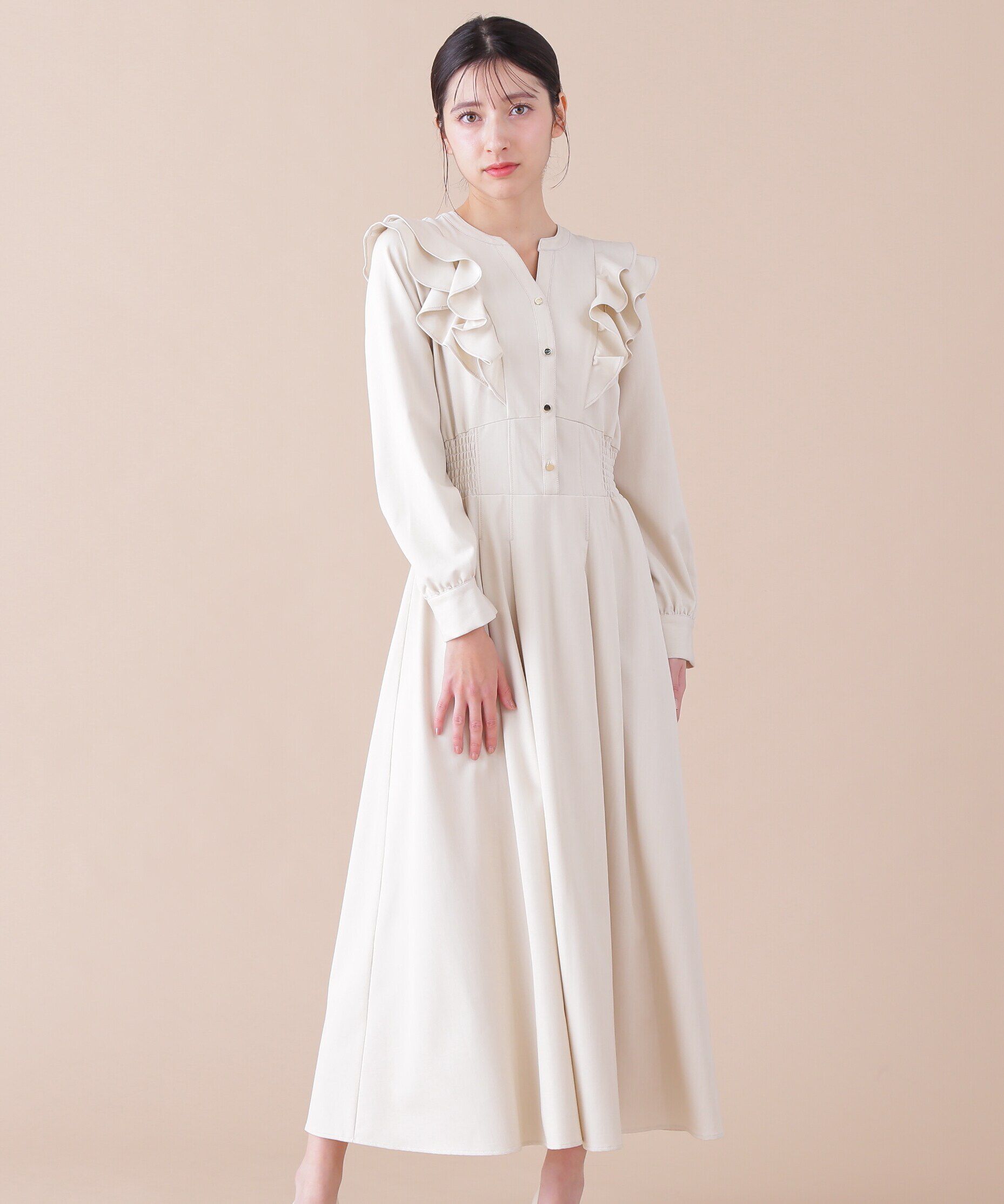  「フリルデニムシャツワンピース」|ワンピース|