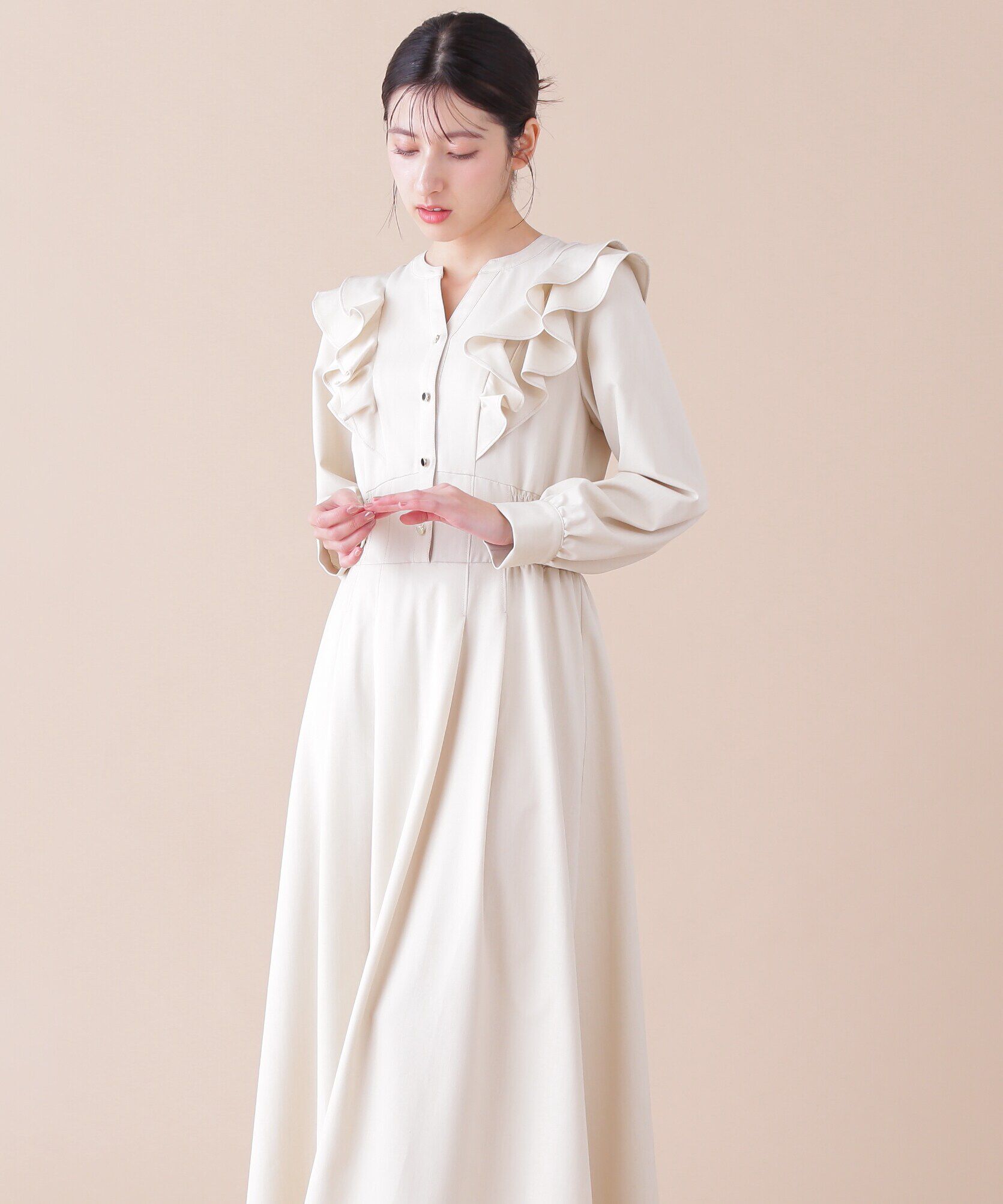  「フリルデニムシャツワンピース」|ワンピース|