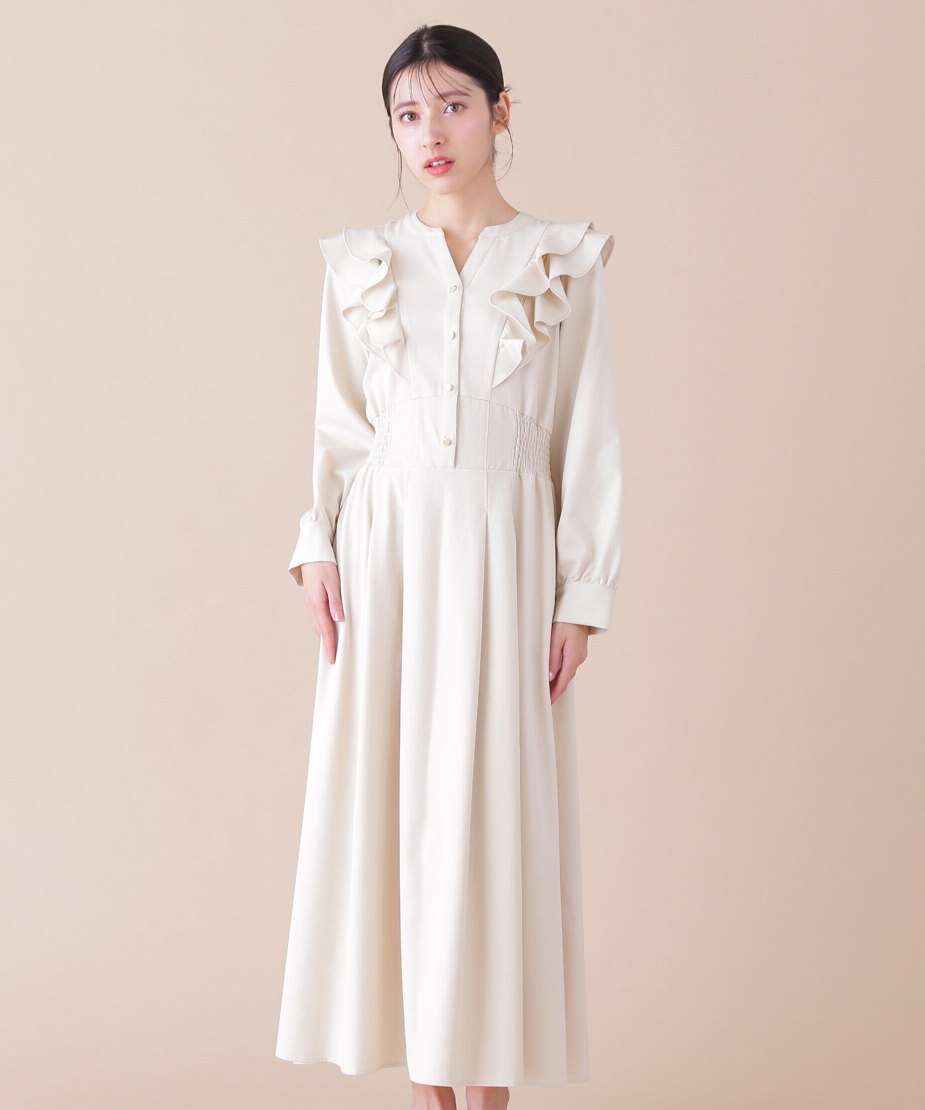  「フリルデニムシャツワンピース」|ワンピース|