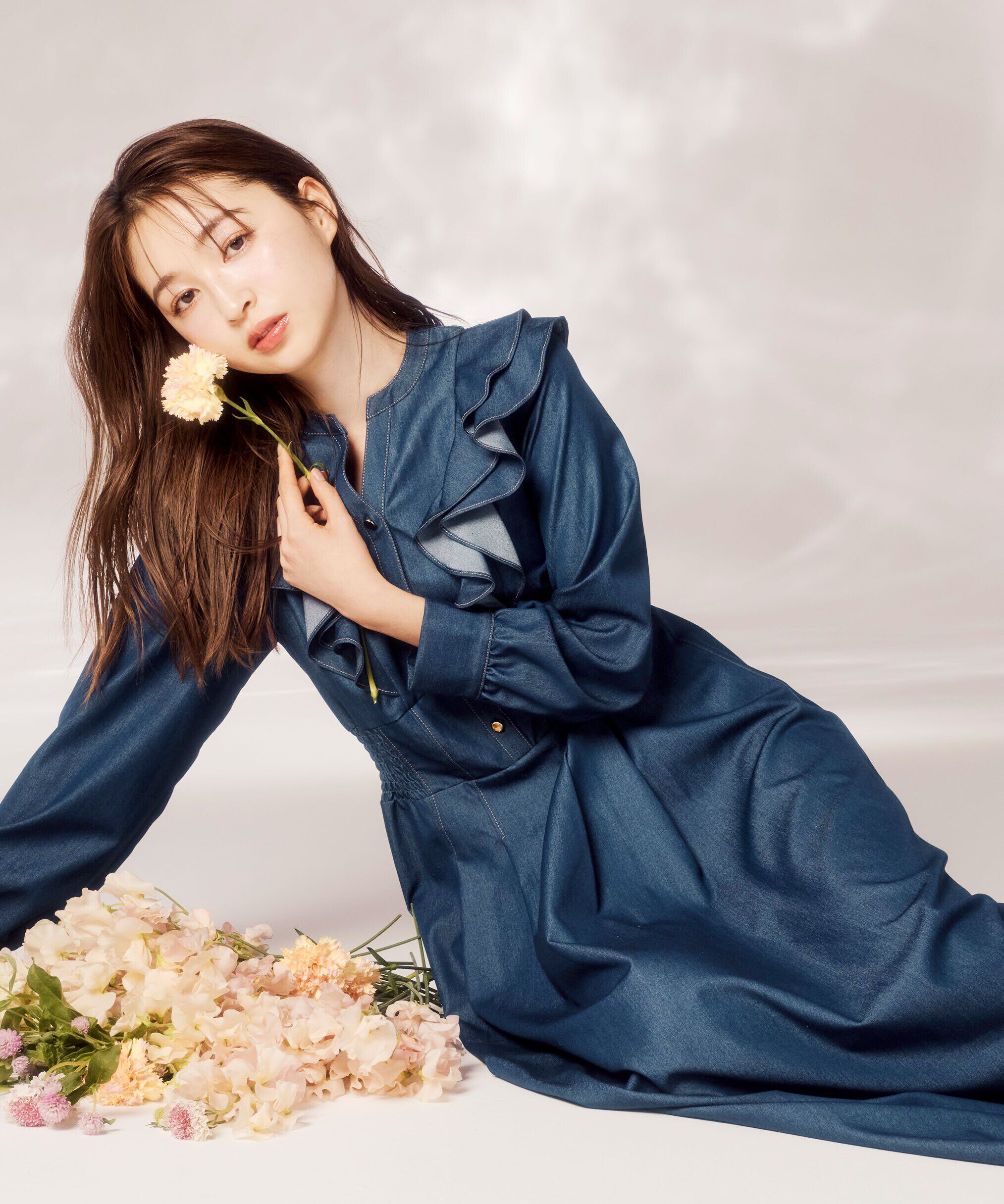  「フリルデニムシャツワンピース」|ワンピース|インディゴ