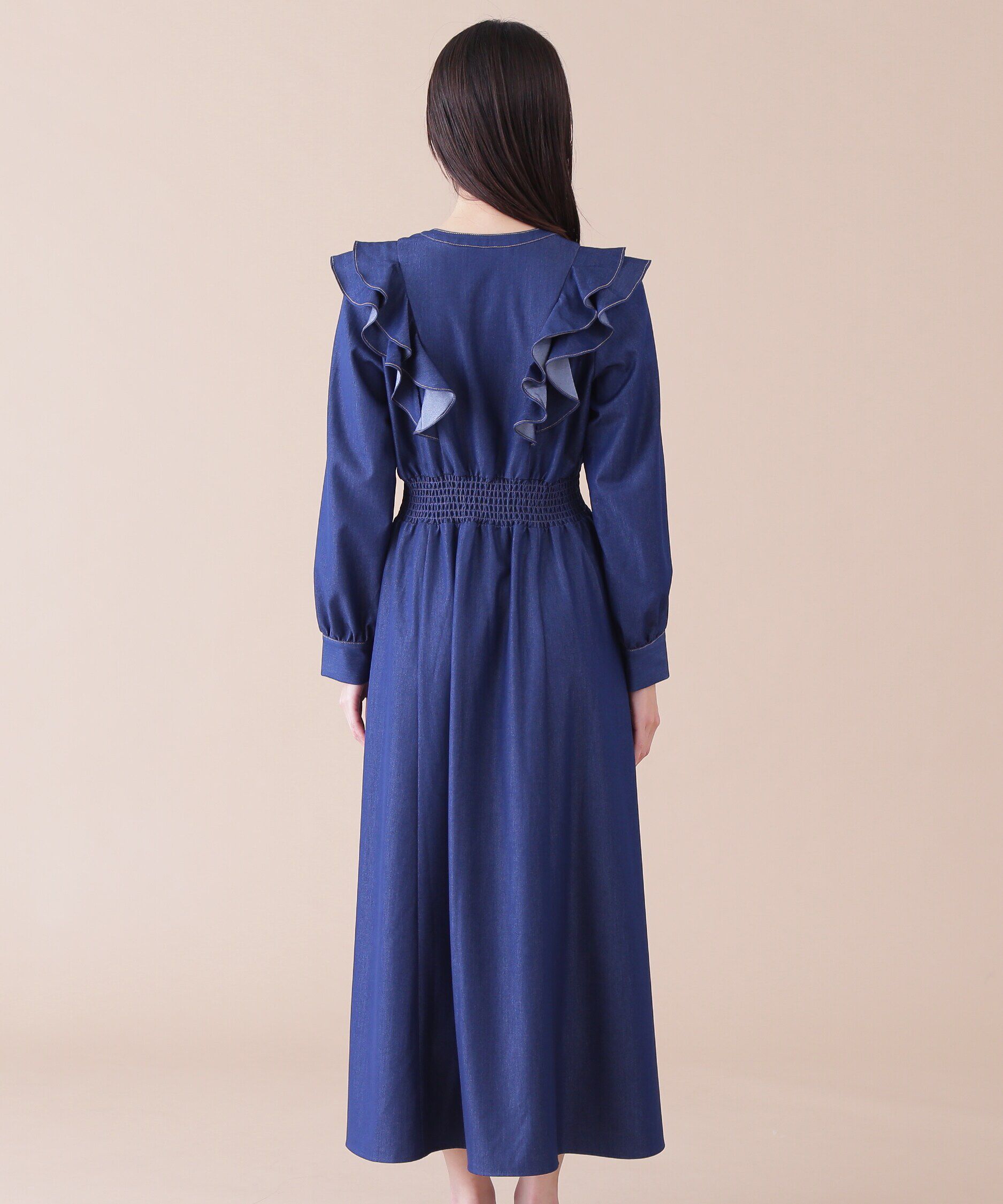  「フリルデニムシャツワンピース」|ワンピース|