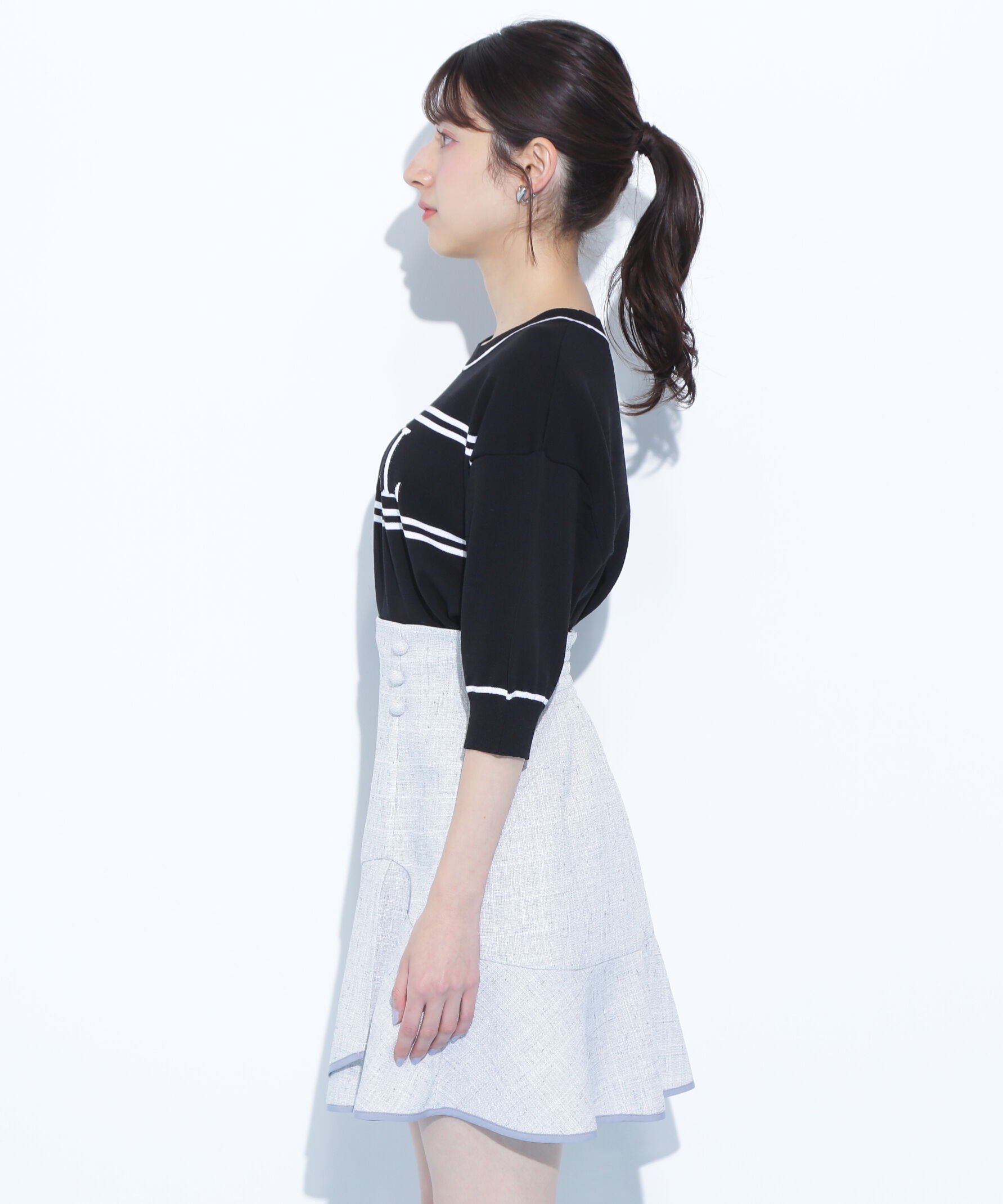  「バイカラービッグロゴニット五分袖」|ニット・セーター|