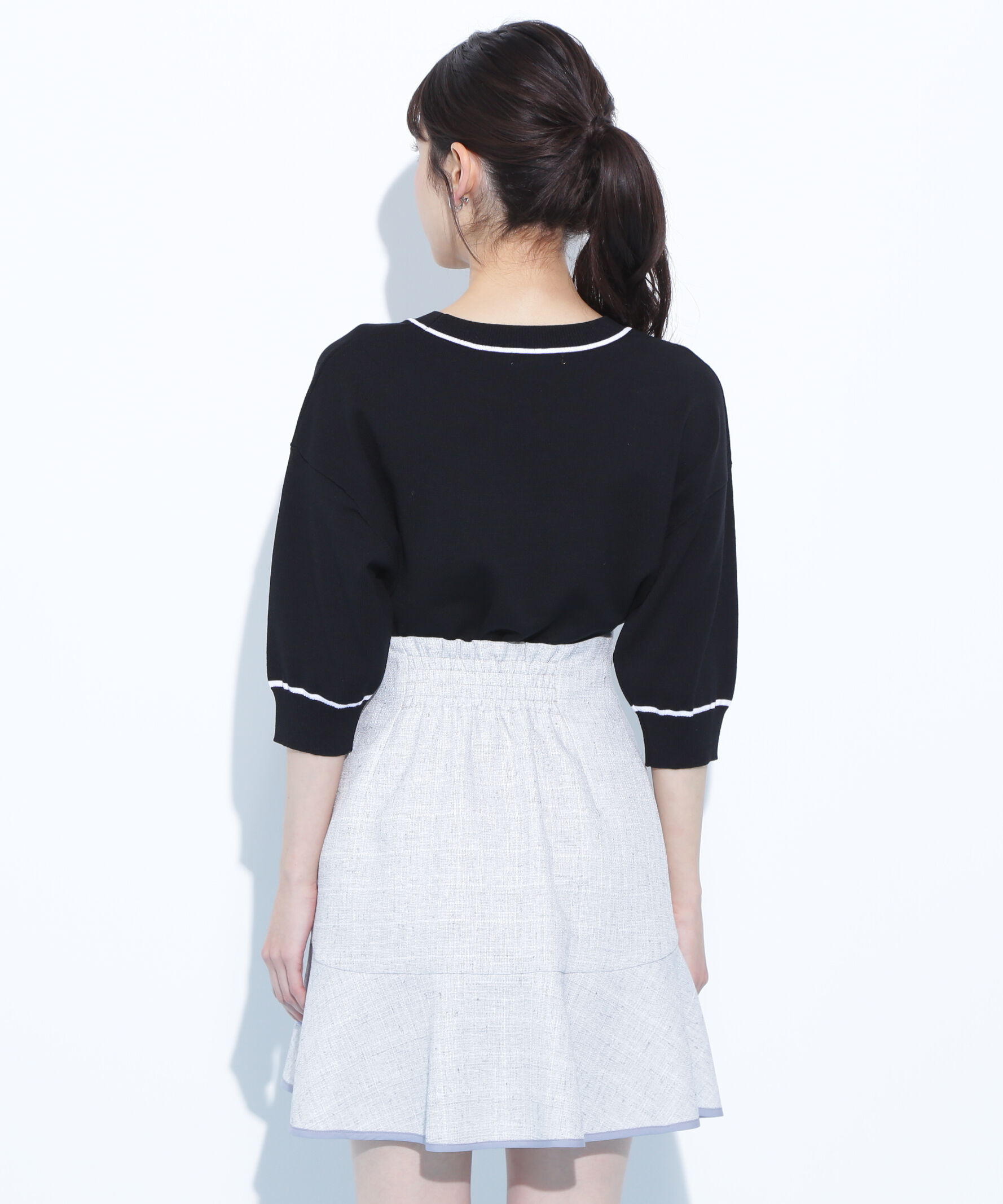  「バイカラービッグロゴニット五分袖」|ニット・セーター|