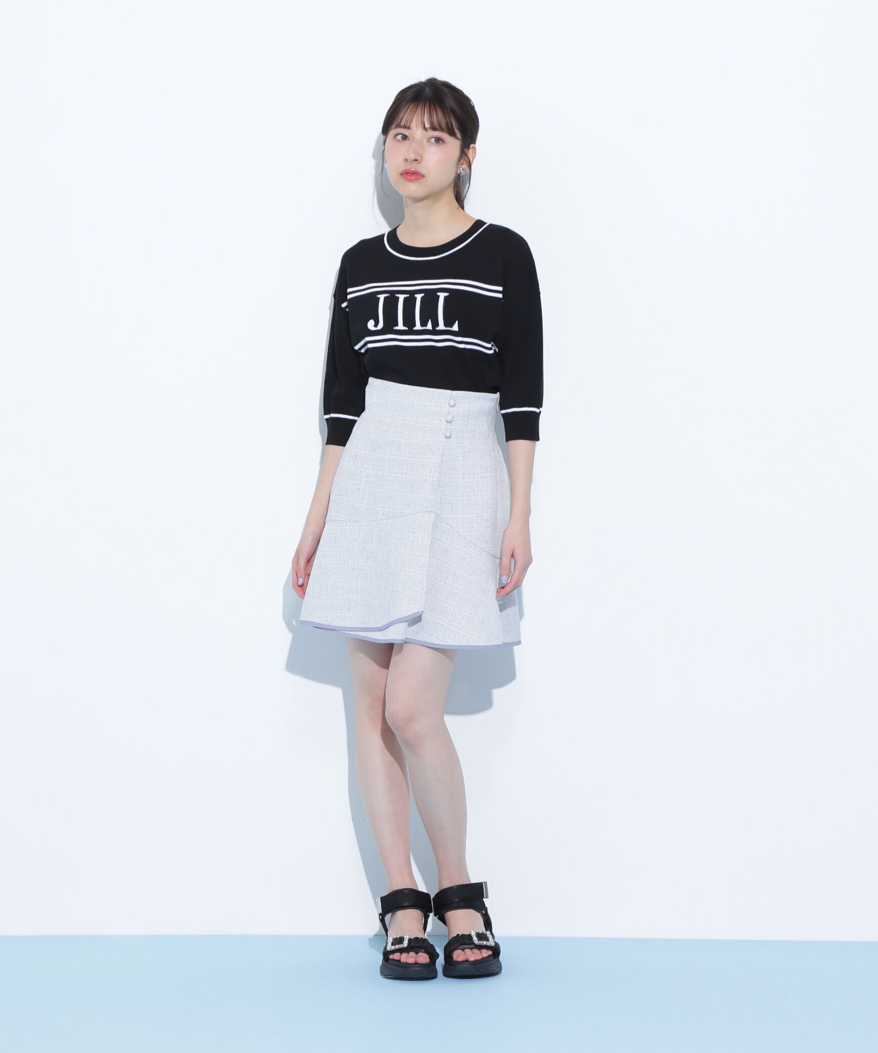  「バイカラービッグロゴニット五分袖」|ニット・セーター|