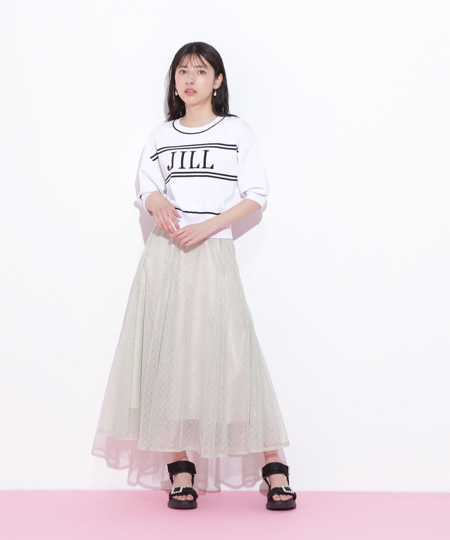  「バイカラービッグロゴニット五分袖」|ニット・セーター|