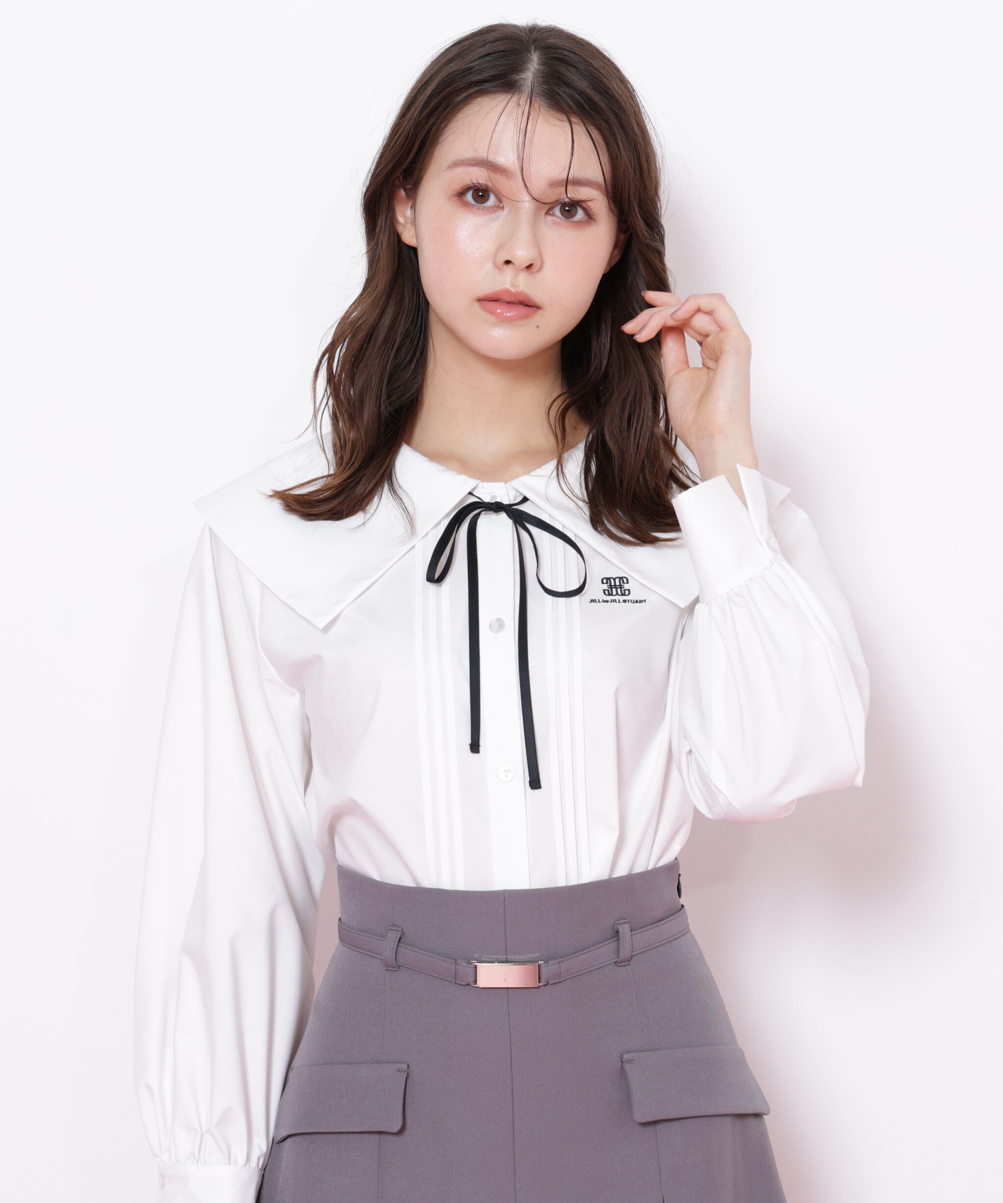  「ビッグカラー短丈ブラウス」|シャツ・ブラウス|ホワイト