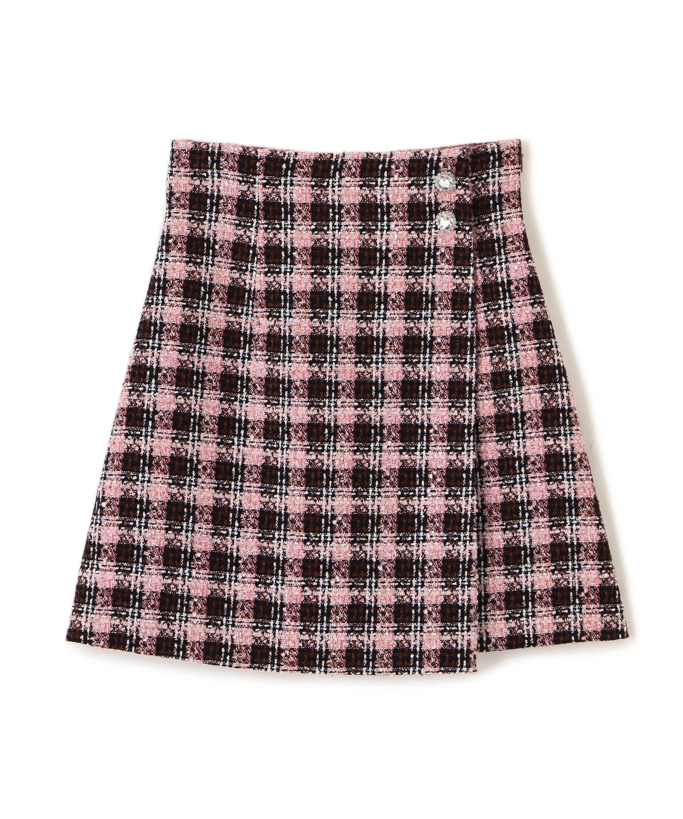  「ツィードチェックビジュー釦ミニスカート」|スカート|
