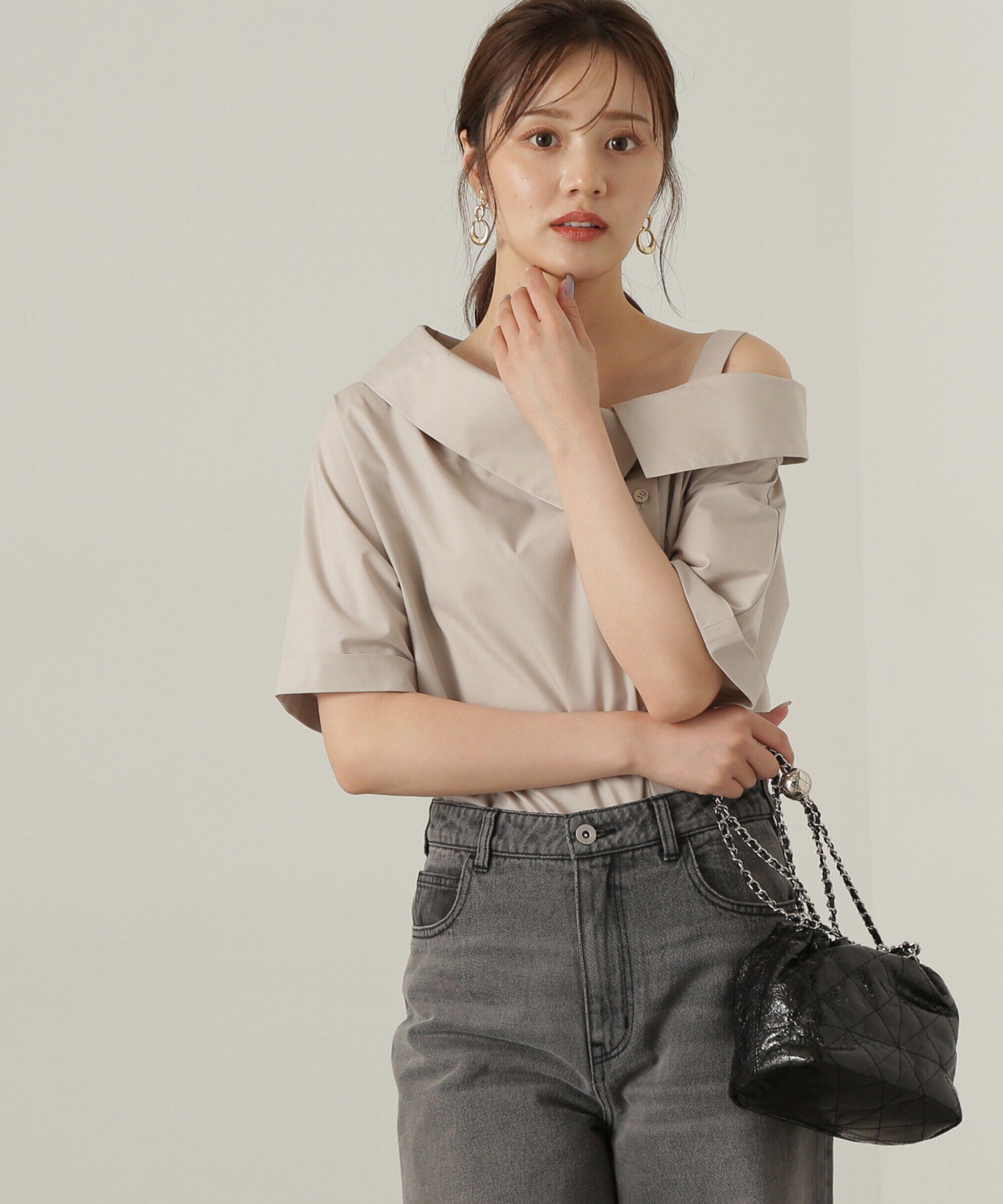 PROPORTION BODY DRESSING「アシンメトリー5分袖シャツブラウス24AW」|シャツ・ブラウス|